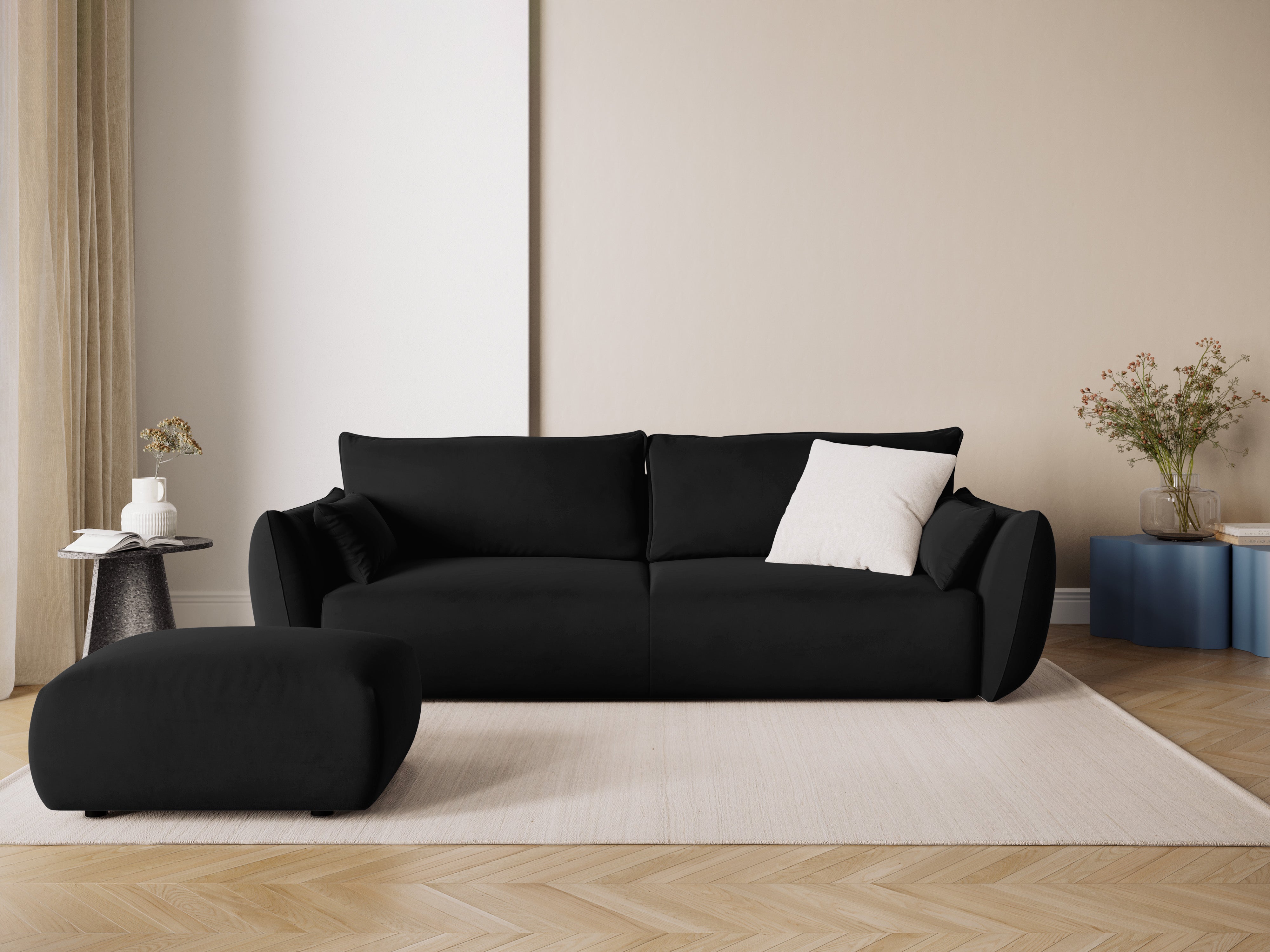 Sofa van fluweel met slaapfunctie MATERA zwart