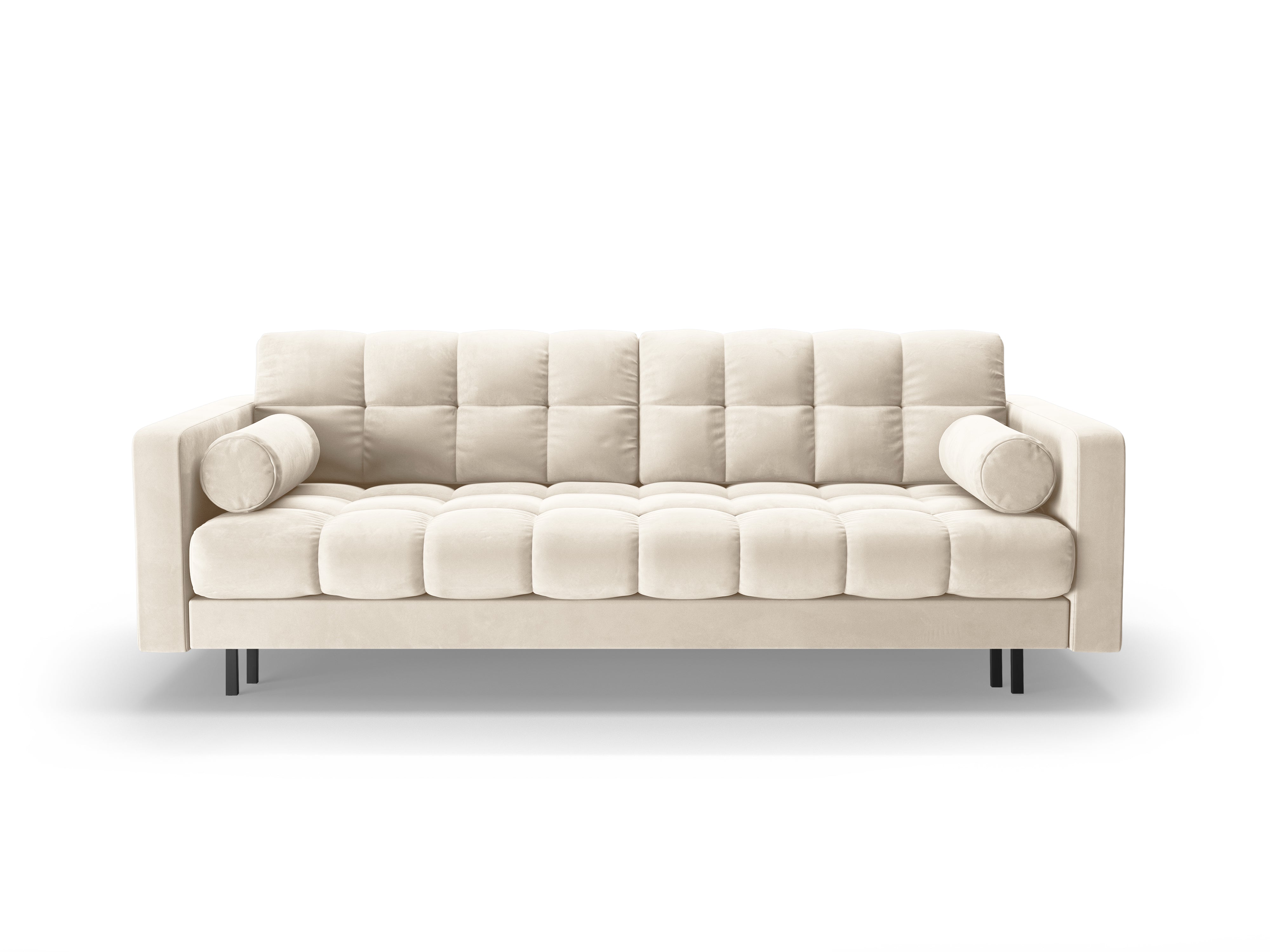 Samt 3-Sitzer Sofa mit Schlaffunktion BALI hellbeige mit schwarzem Gestell