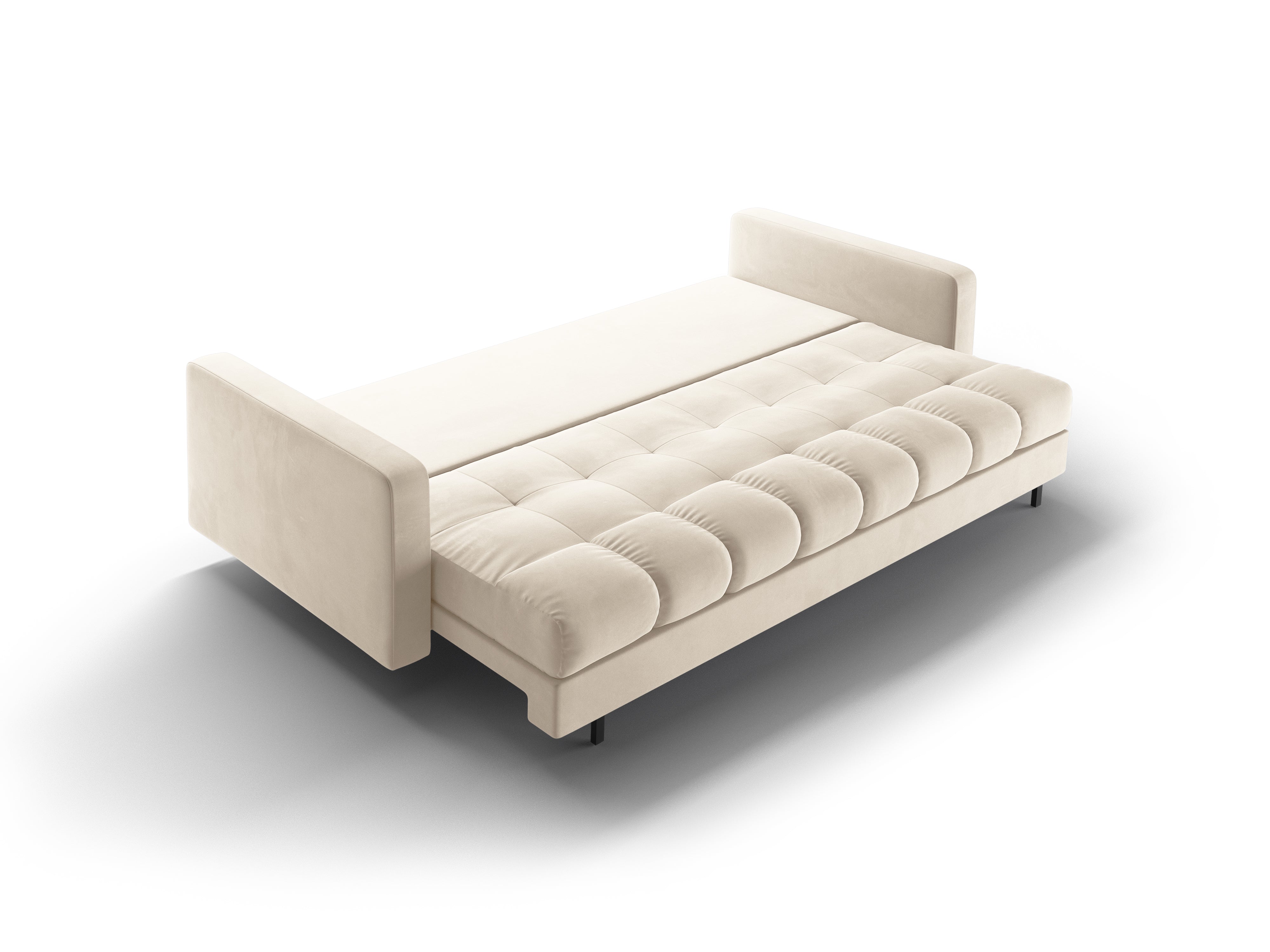 Samt 3-Sitzer Sofa mit Schlaffunktion BALI hellbeige mit schwarzem Gestell