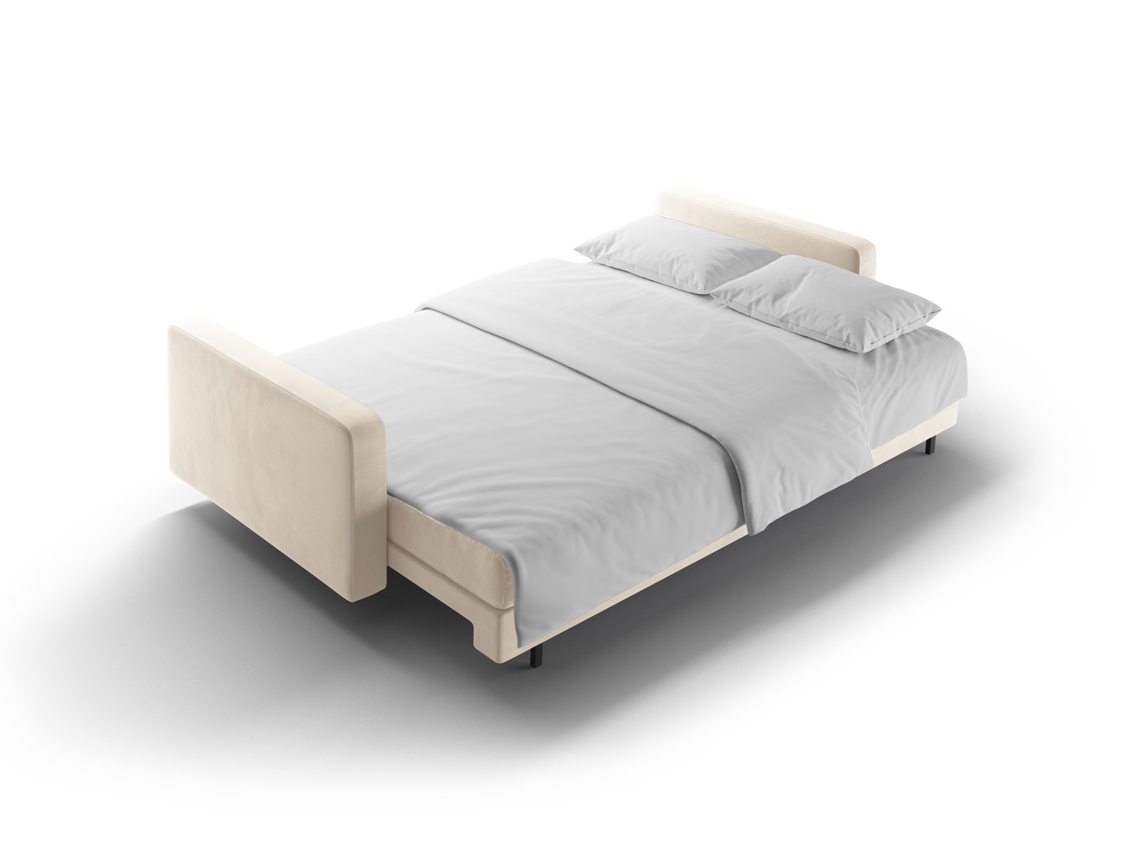 Samt 3-Sitzer Sofa mit Schlaffunktion BALI hellbeige mit schwarzem Gestell