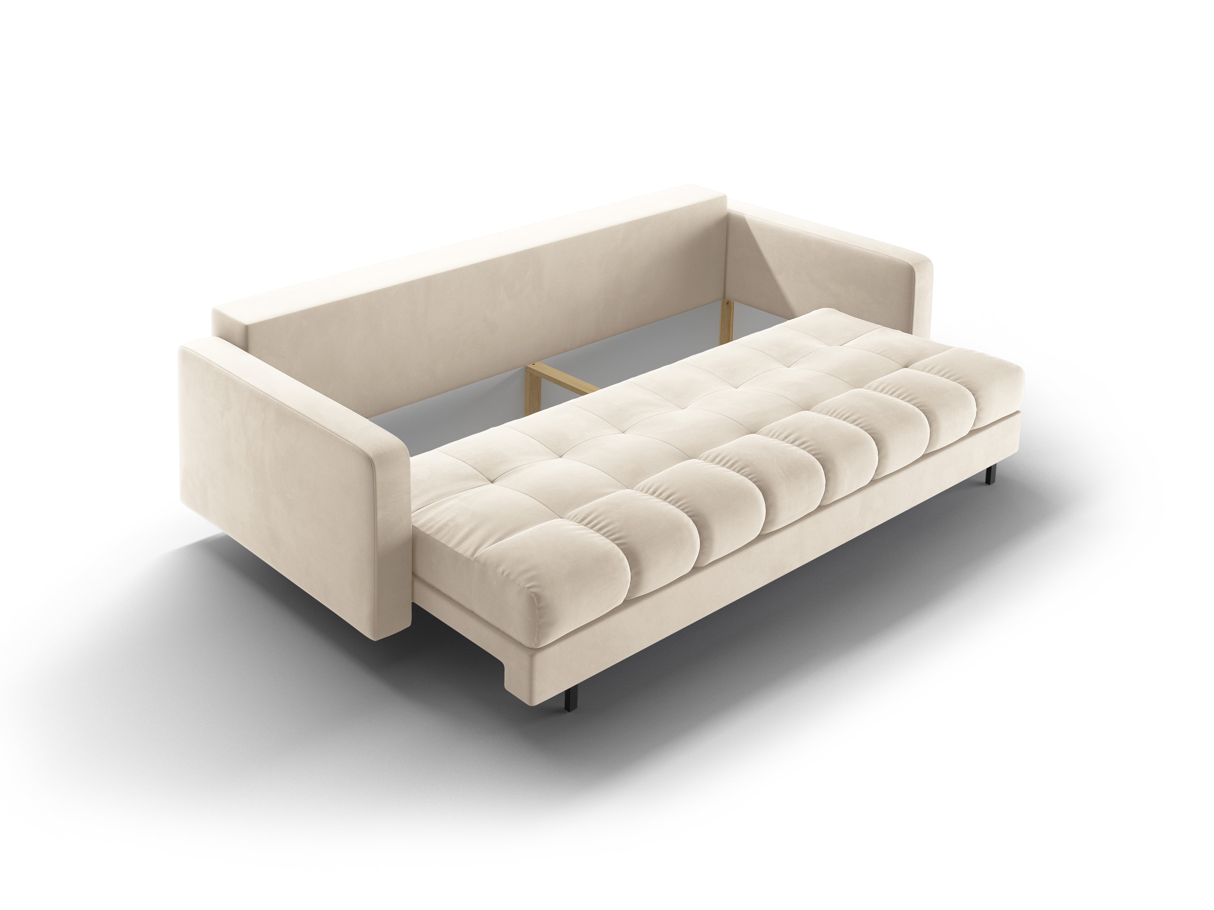 Samt 3-Sitzer Sofa mit Schlaffunktion BALI hellbeige mit schwarzem Gestell