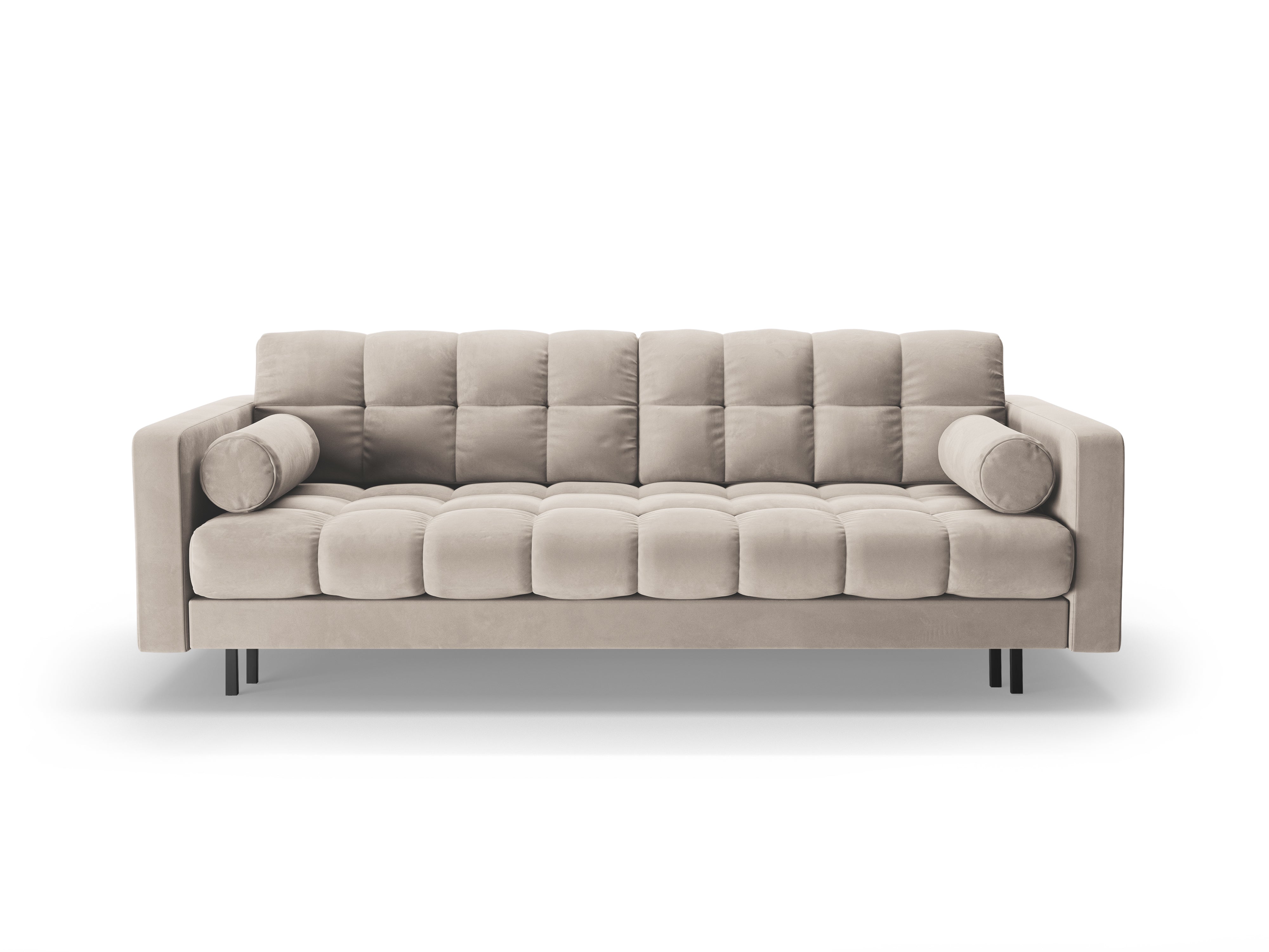 Beige 3-seater velvet sofa with sleeping function BALI with a black base
