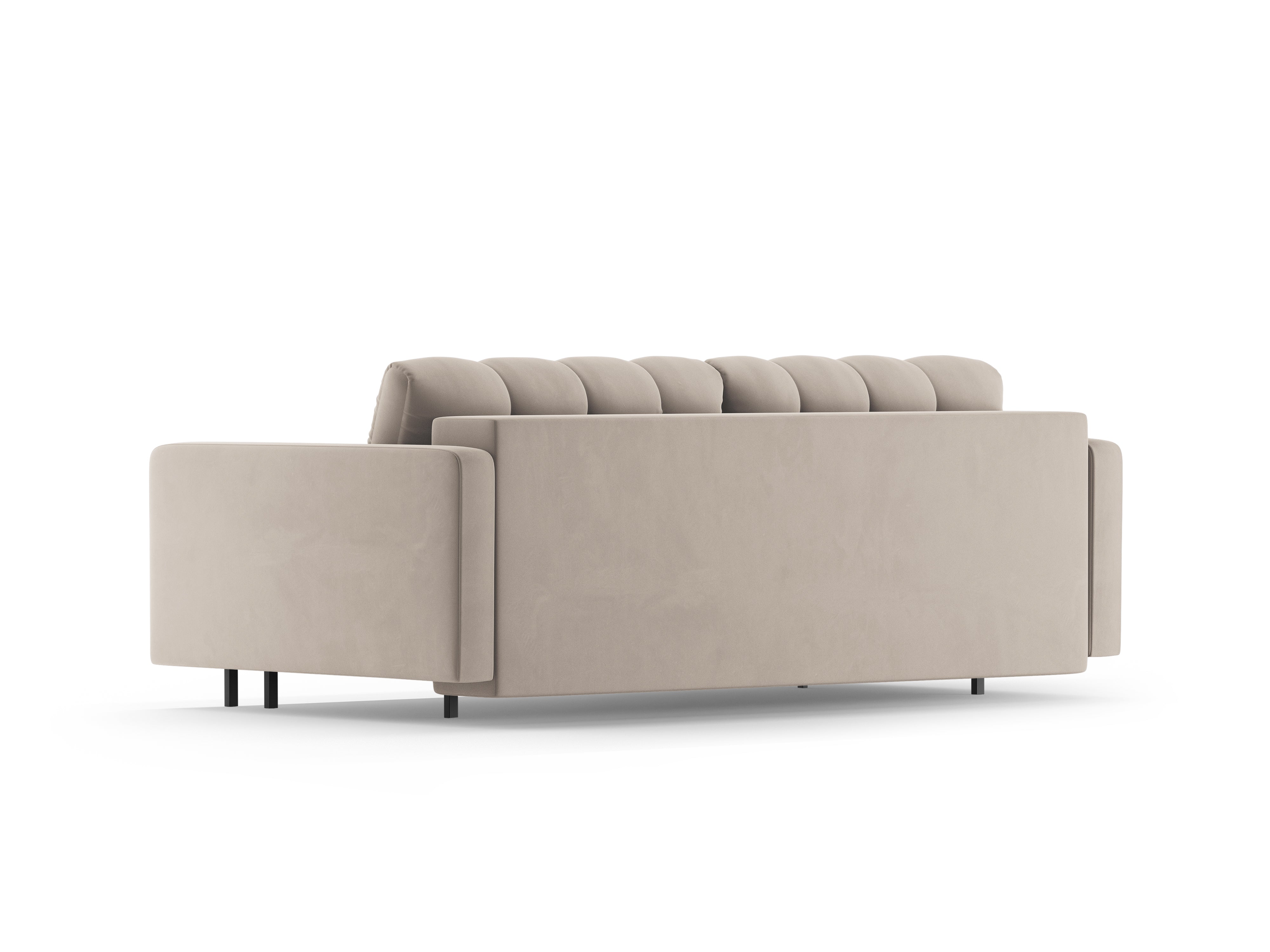 Beige 3-seater velvet sofa with sleeping function BALI with a black base