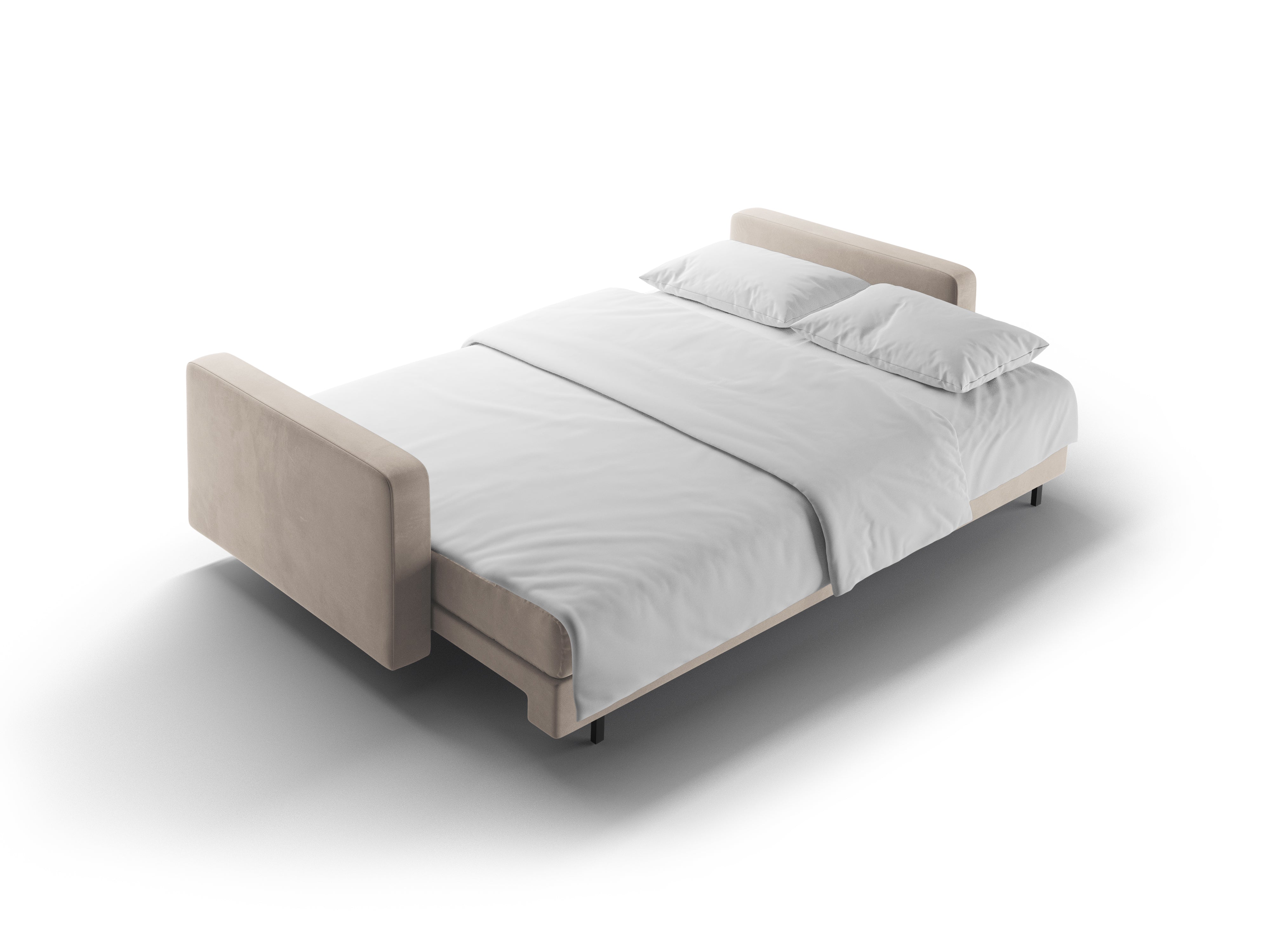 Beige 3-seater velvet sofa with sleeping function BALI with a black base