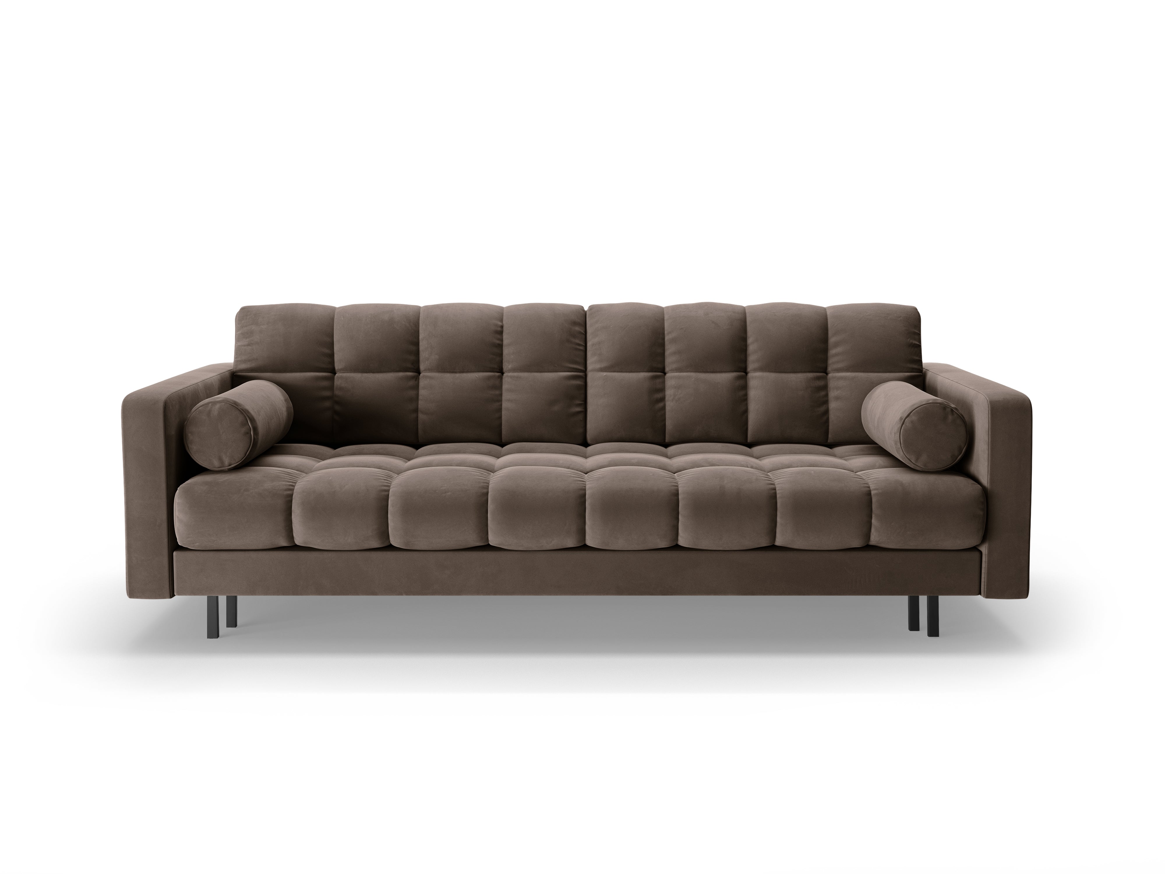 Chocolate 3-seater velvet sofa with sleeping function BALI with black base