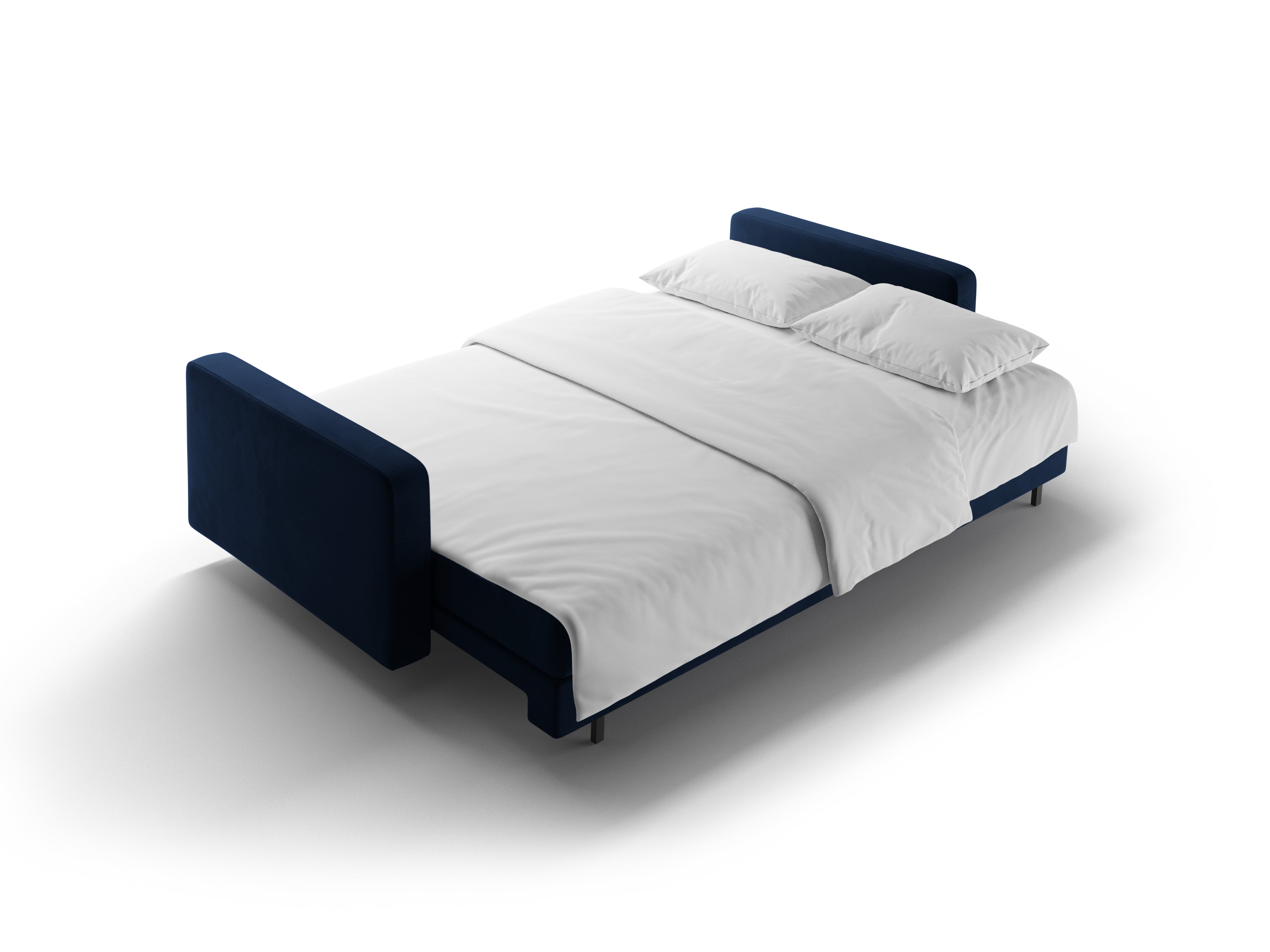 Samtsofa 3-Sitzer mit Schlaffunktion BALI royalblau mit schwarzem Gestell