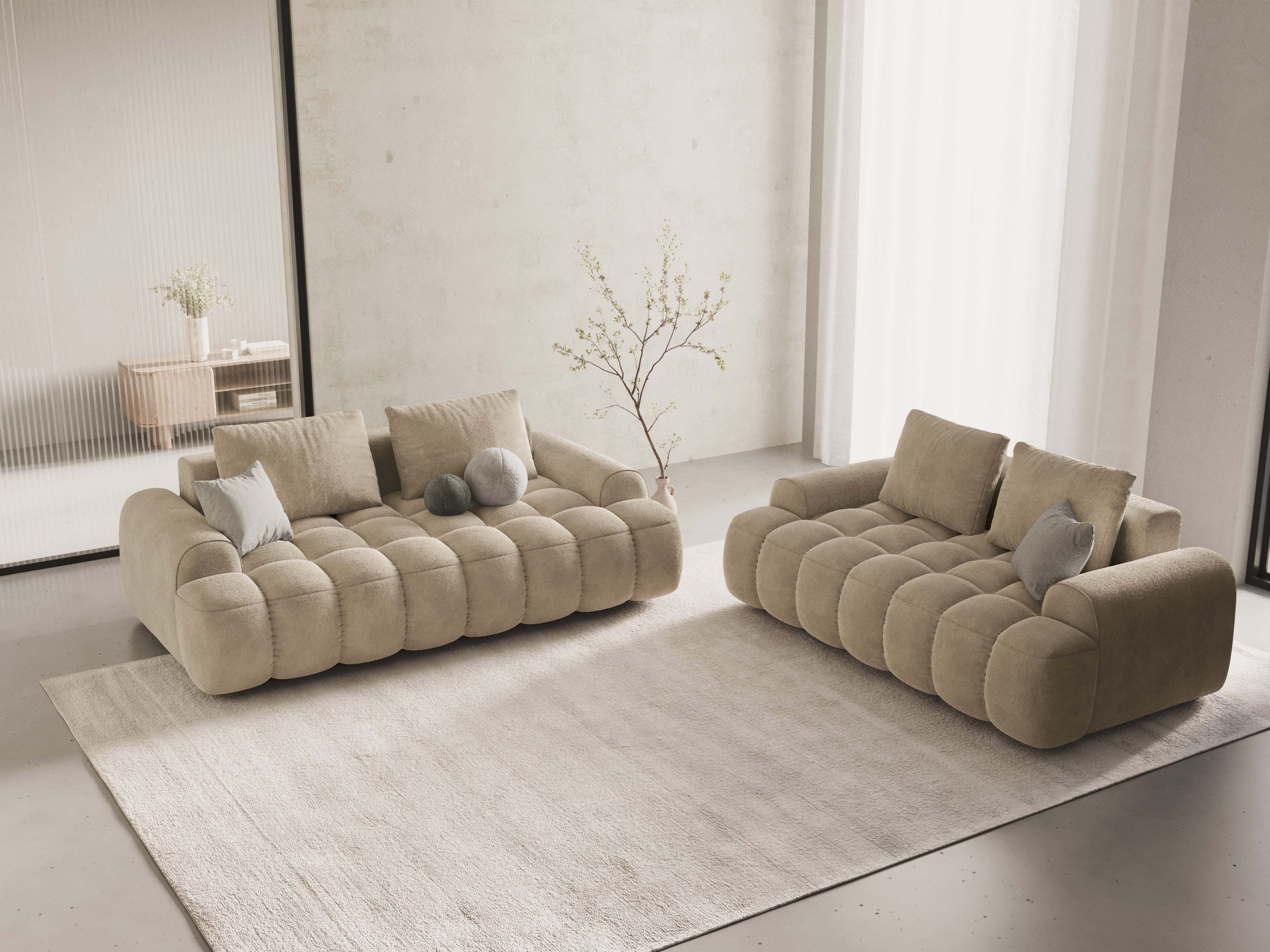 Sofa van fluweel 3-zits LINZ lichtbeige