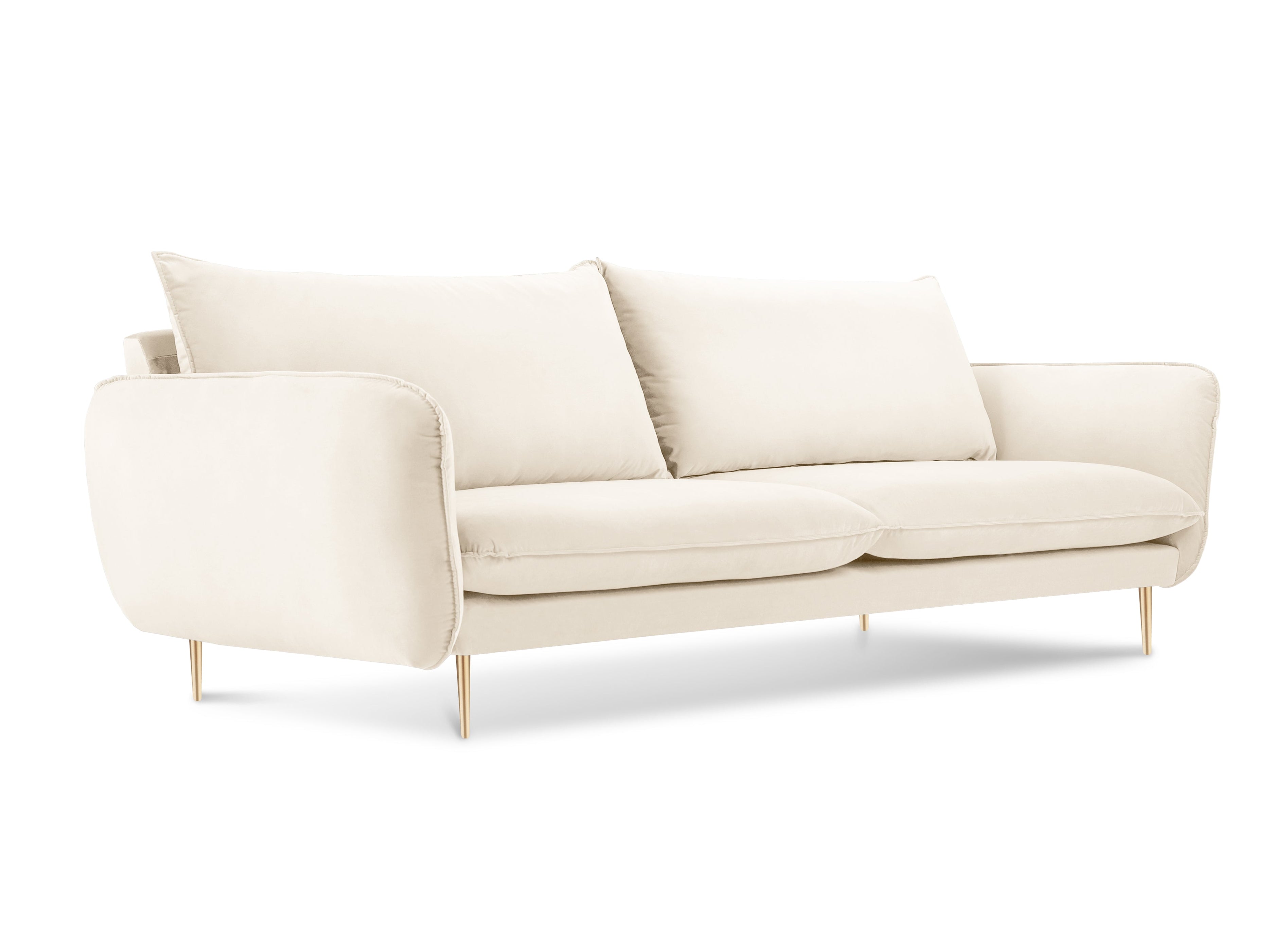 Sofa aksamitna 3-osobowa VIENNA beige ze złotą podstawą