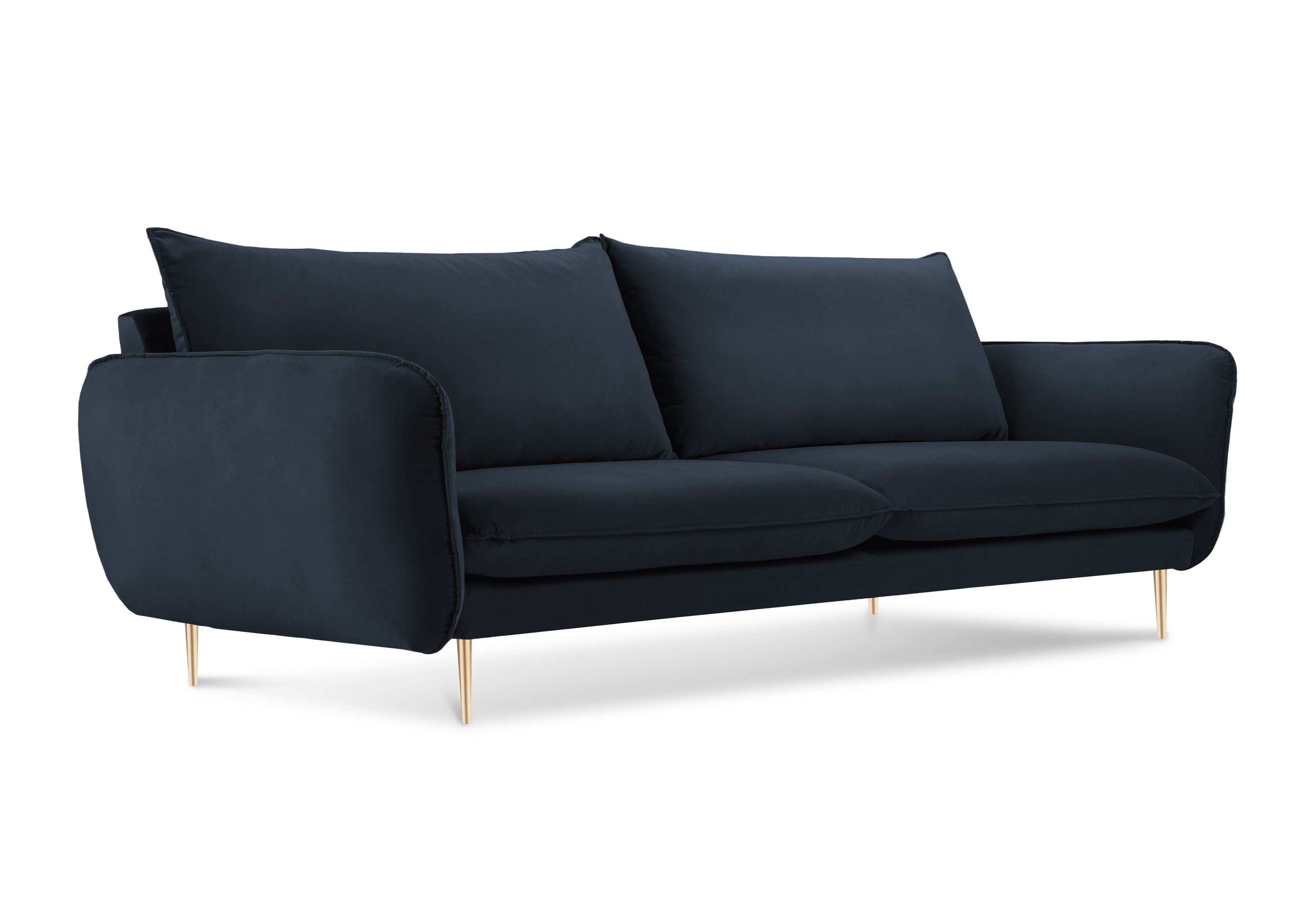 Sofa van fluweel 3-zits VIENNA donkerblauw met gouden basis
