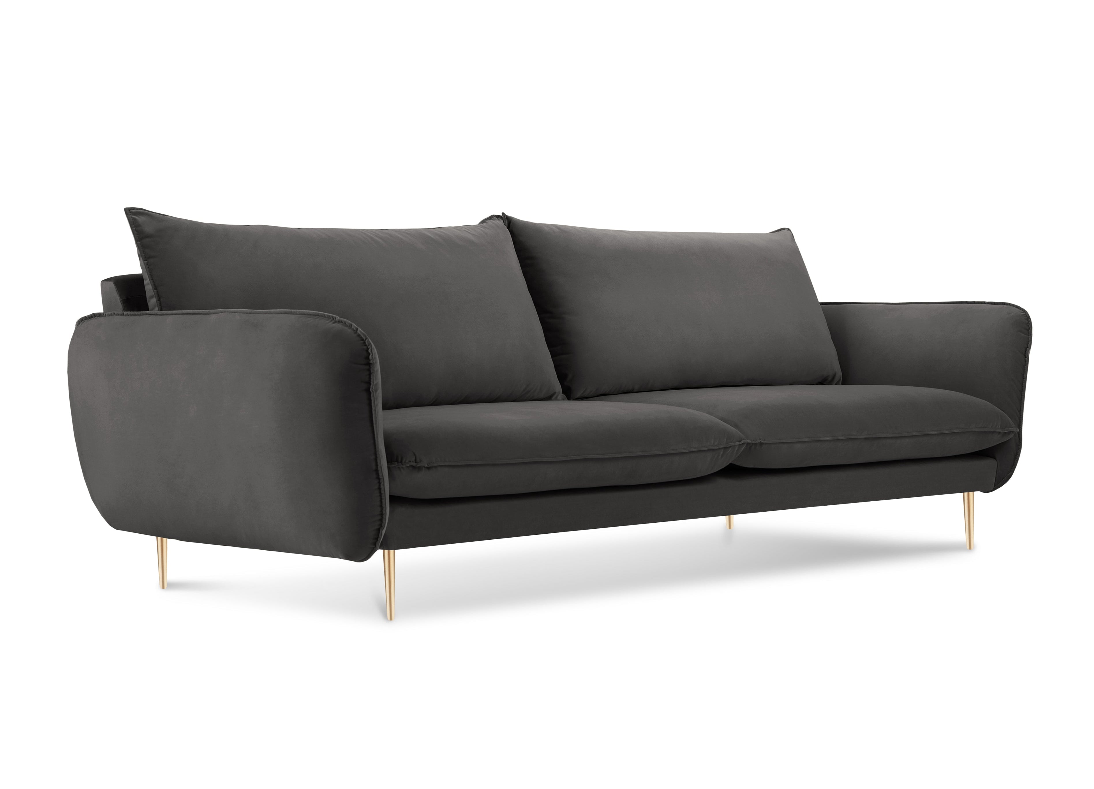 Sofa van fluweel 3-zits VIENNA donkergrijs met gouden basis