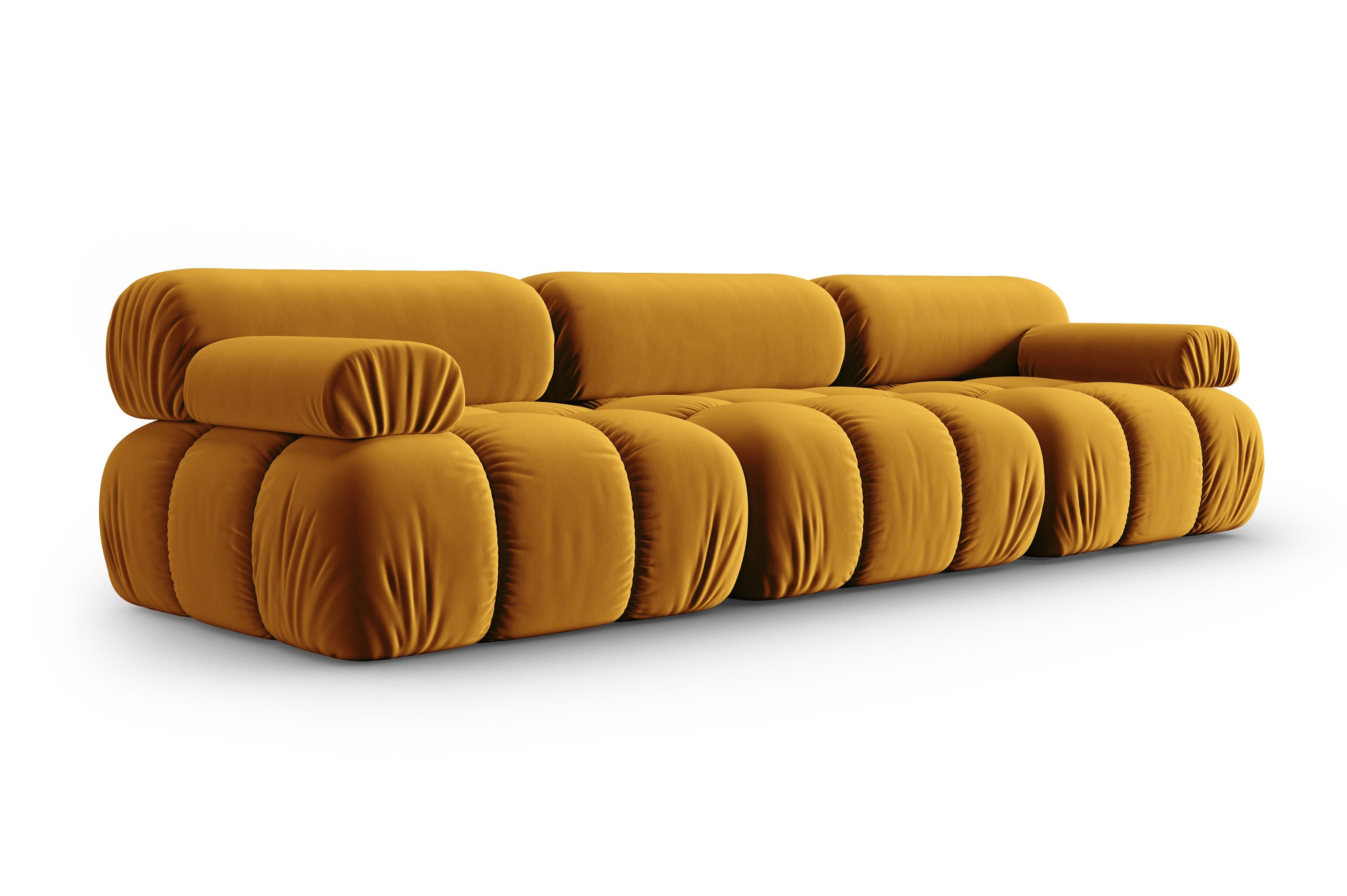 Sofa aksamitna 3-osobowa CORTINA żółty do salonu