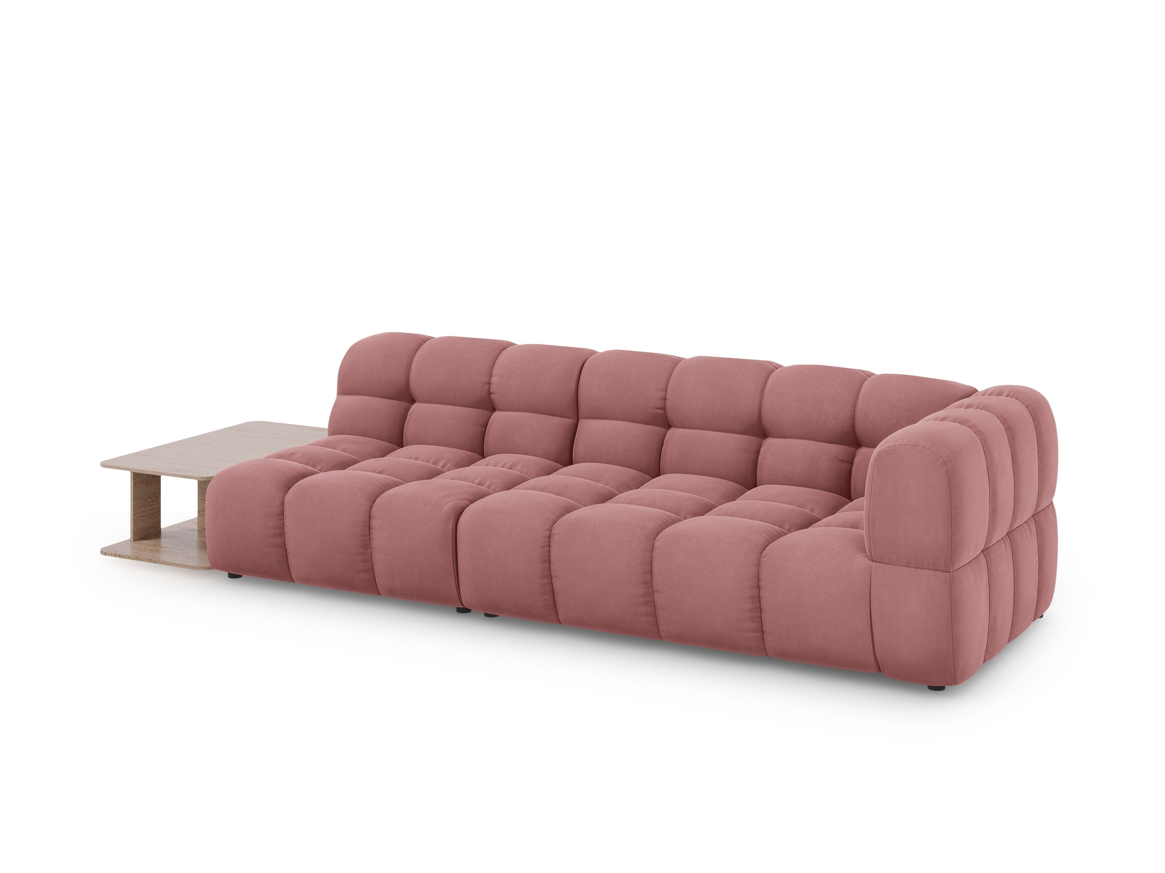 Sofa aksamitna lewostronna 4-osobowa otwarta ze stolikiem SKY łososiowy Cosmopolitan Design Eye on Design