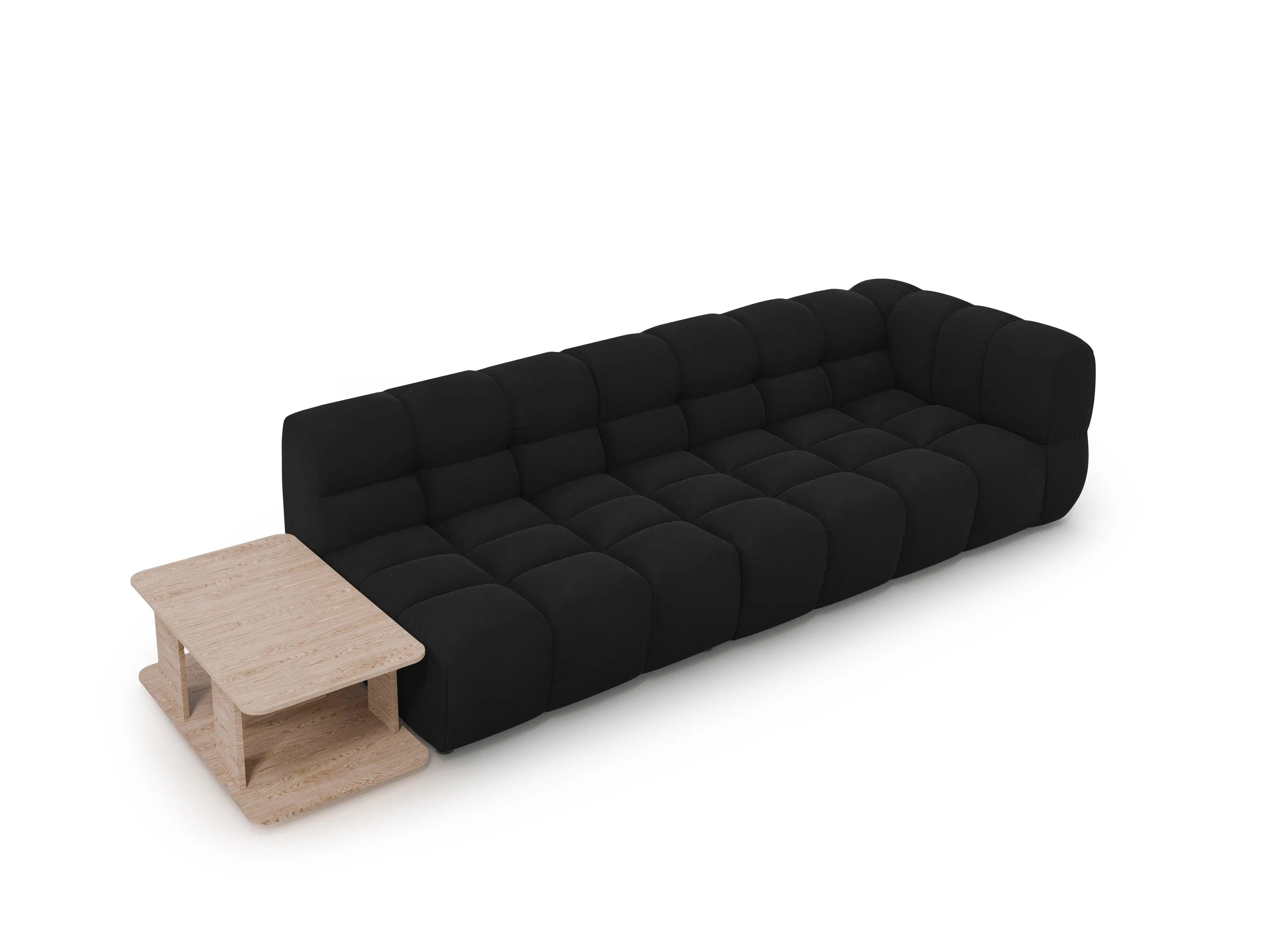 Sofa aksamitna lewostronna 4-osobowa otwarta ze stolikiem SKY czarny – welur