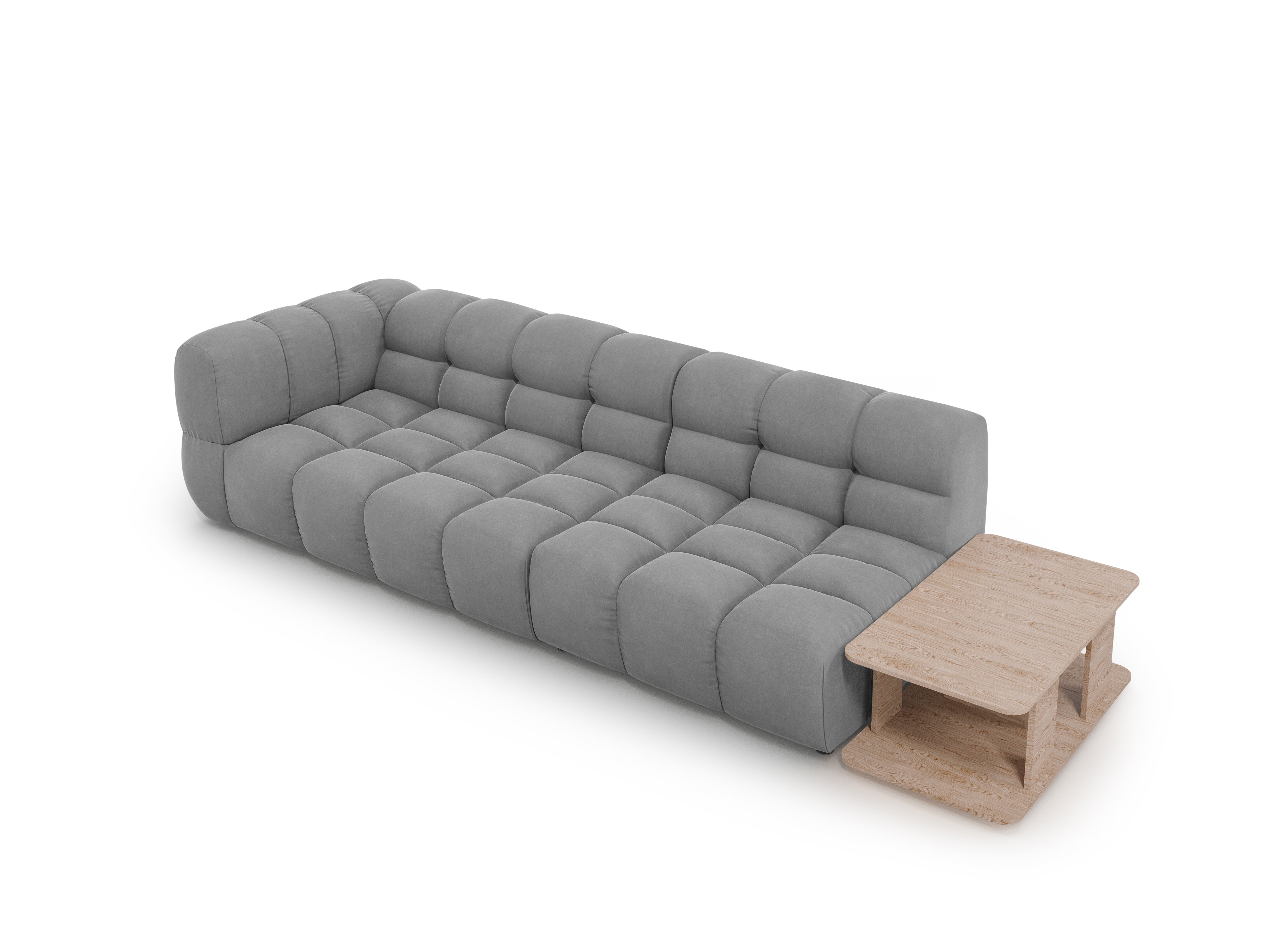 Sofa aksamitna prawostronna 4-osobowa otwarta ze stolikiem SKY jasnoszary Cosmopolitan Design Eye on Design