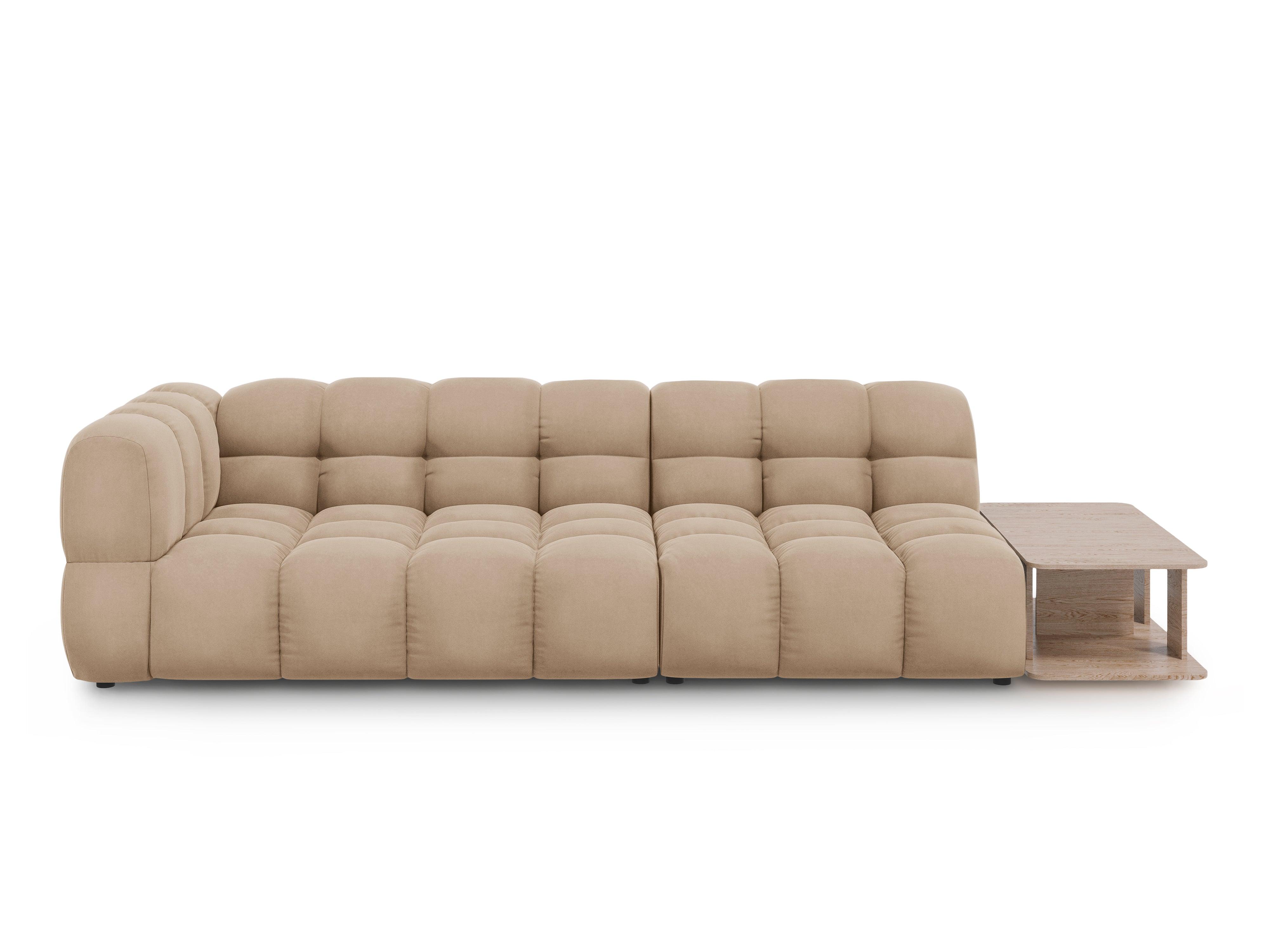 Sofa aksamitna prawostronna 4-osobowa otwarta ze stolikiem SKY piaskowy Cosmopolitan Design Eye on Design