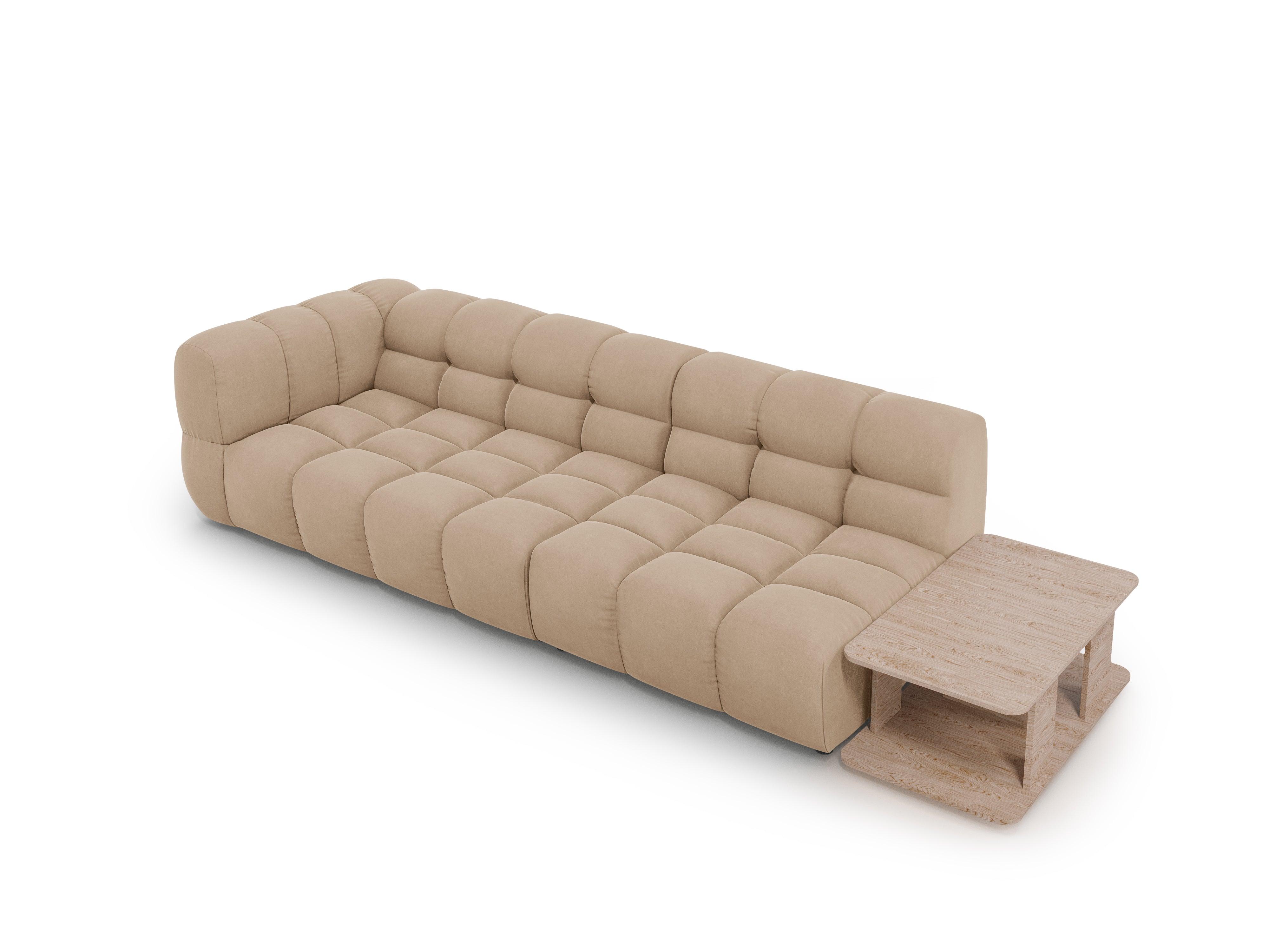 Sofa aksamitna prawostronna 4-osobowa otwarta ze stolikiem SKY piaskowy Cosmopolitan Design Eye on Design