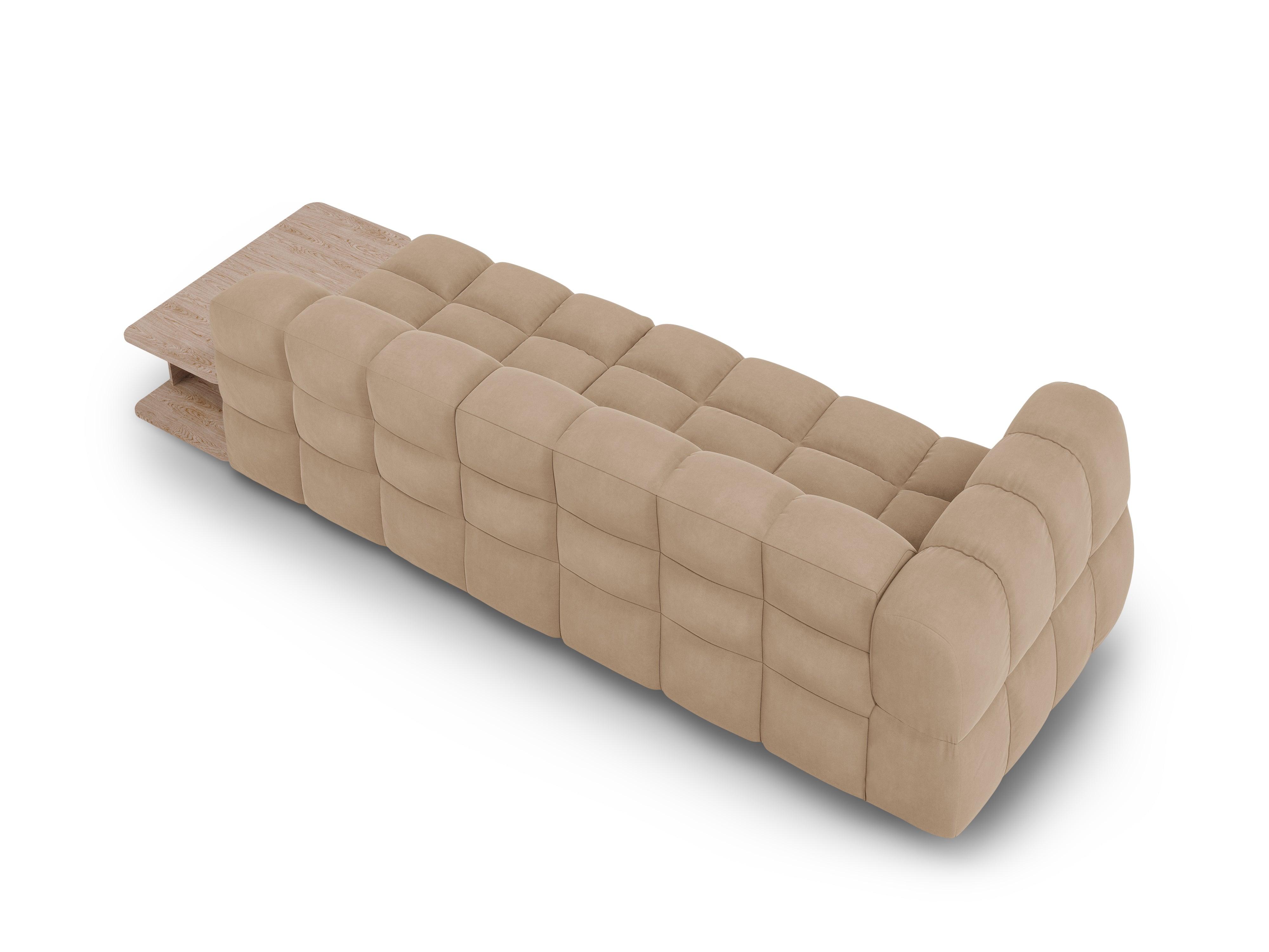 Sofa aksamitna prawostronna 4-osobowa otwarta ze stolikiem SKY piaskowy Cosmopolitan Design Eye on Design