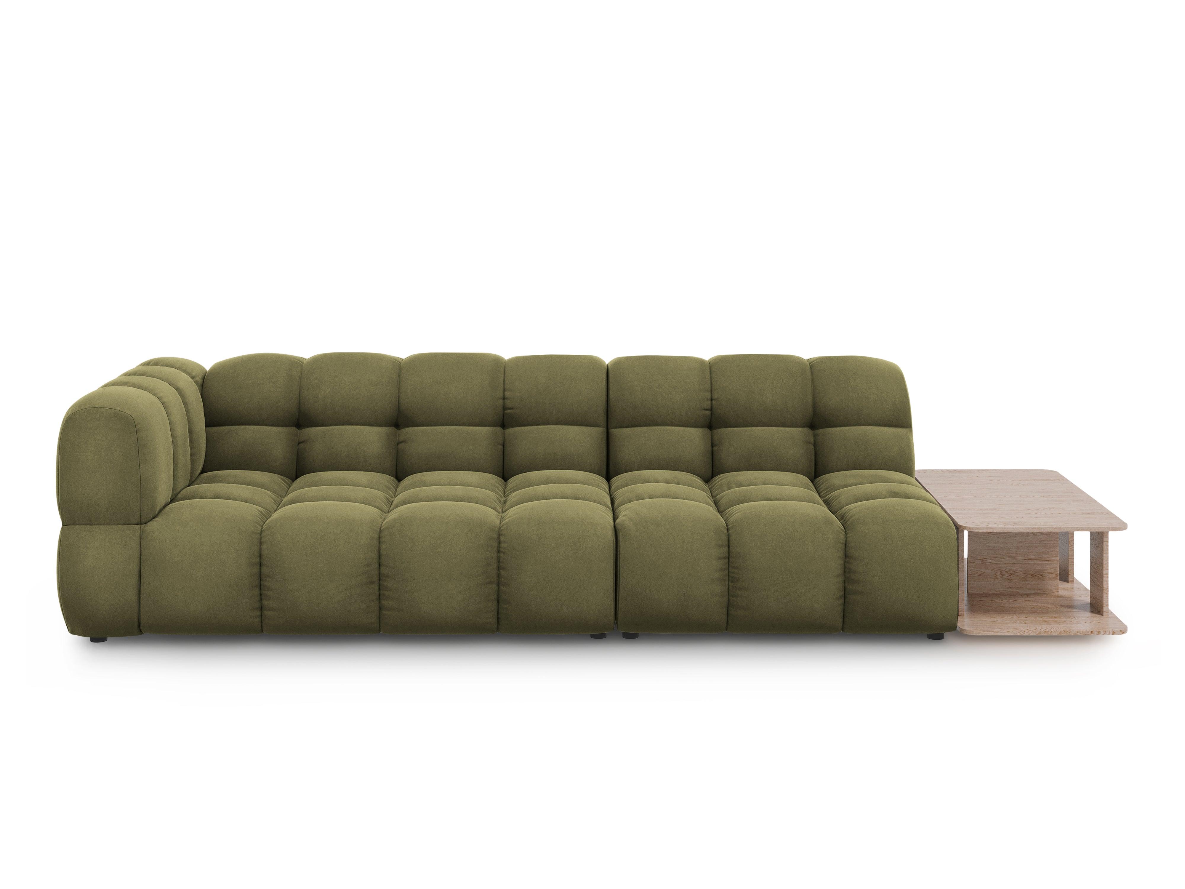 Sofa aksamitna prawostronna 4-osobowa otwarta ze stolikiem SKY jasnozielony Cosmopolitan Design Eye on Design