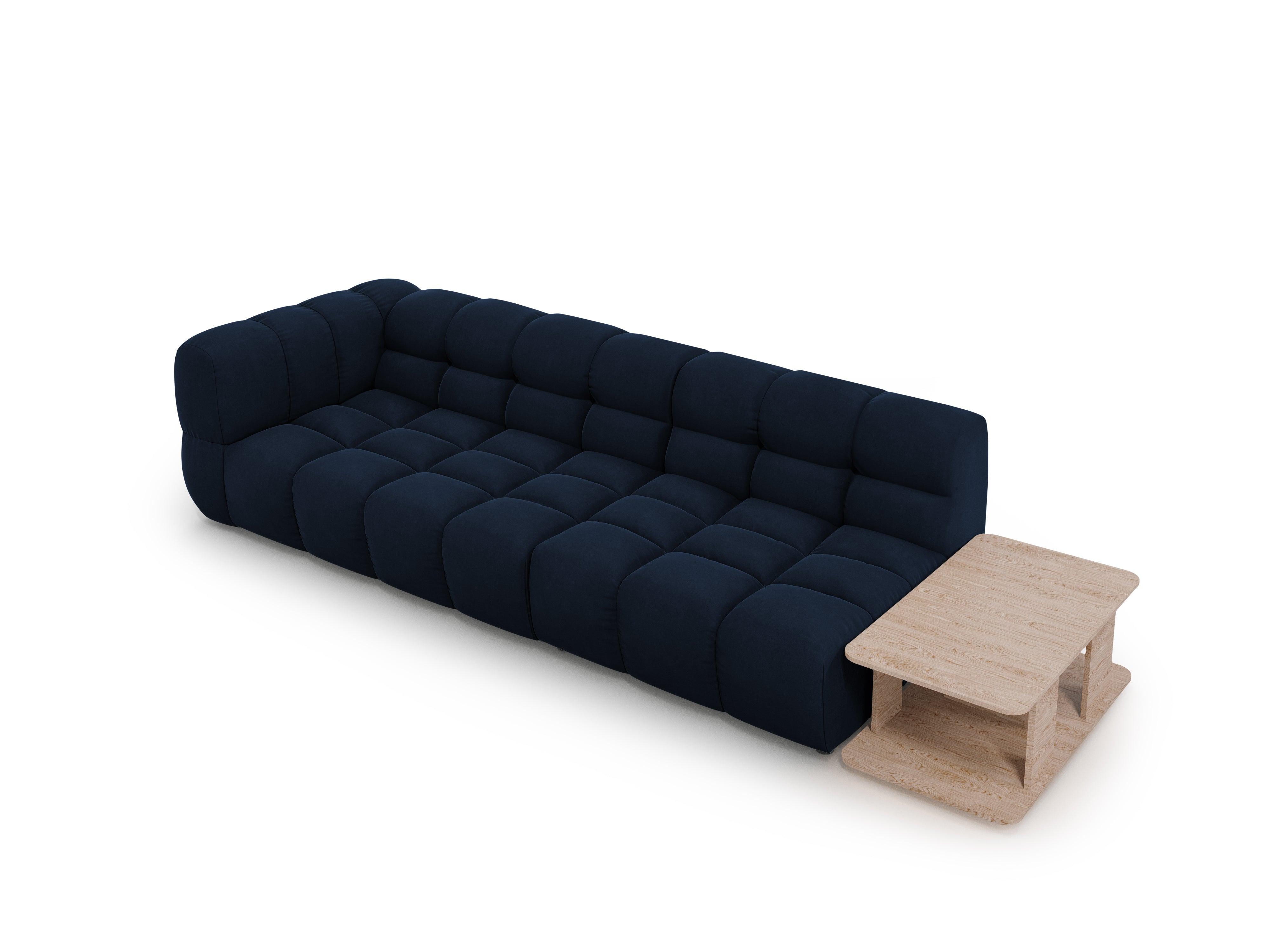Sofa aksamitna prawostronna 4-osobowa otwarta ze stolikiem SKY granat królewski Cosmopolitan Design Eye on Design