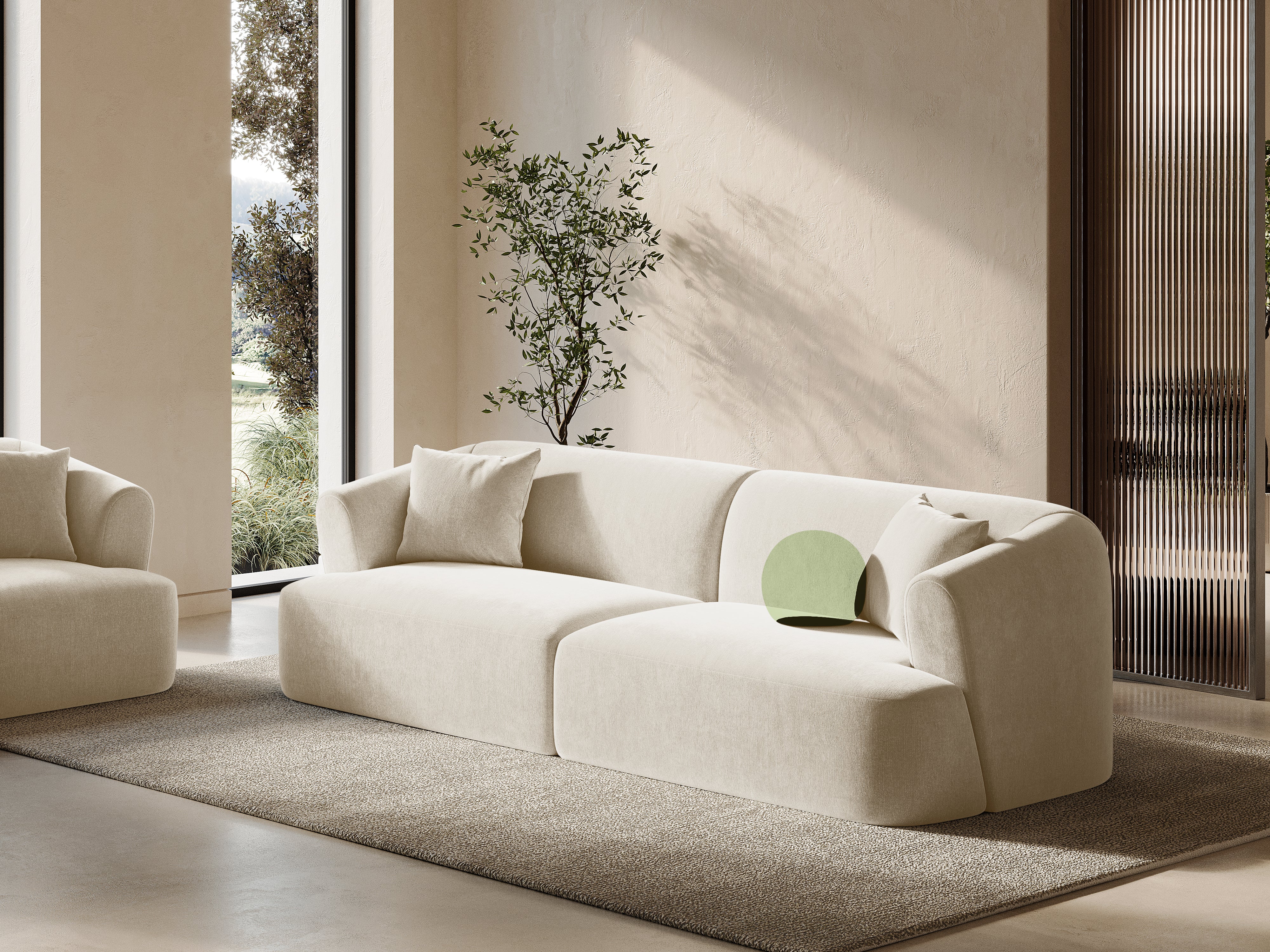 Velvet sofa for 4 people CAMPI light beige