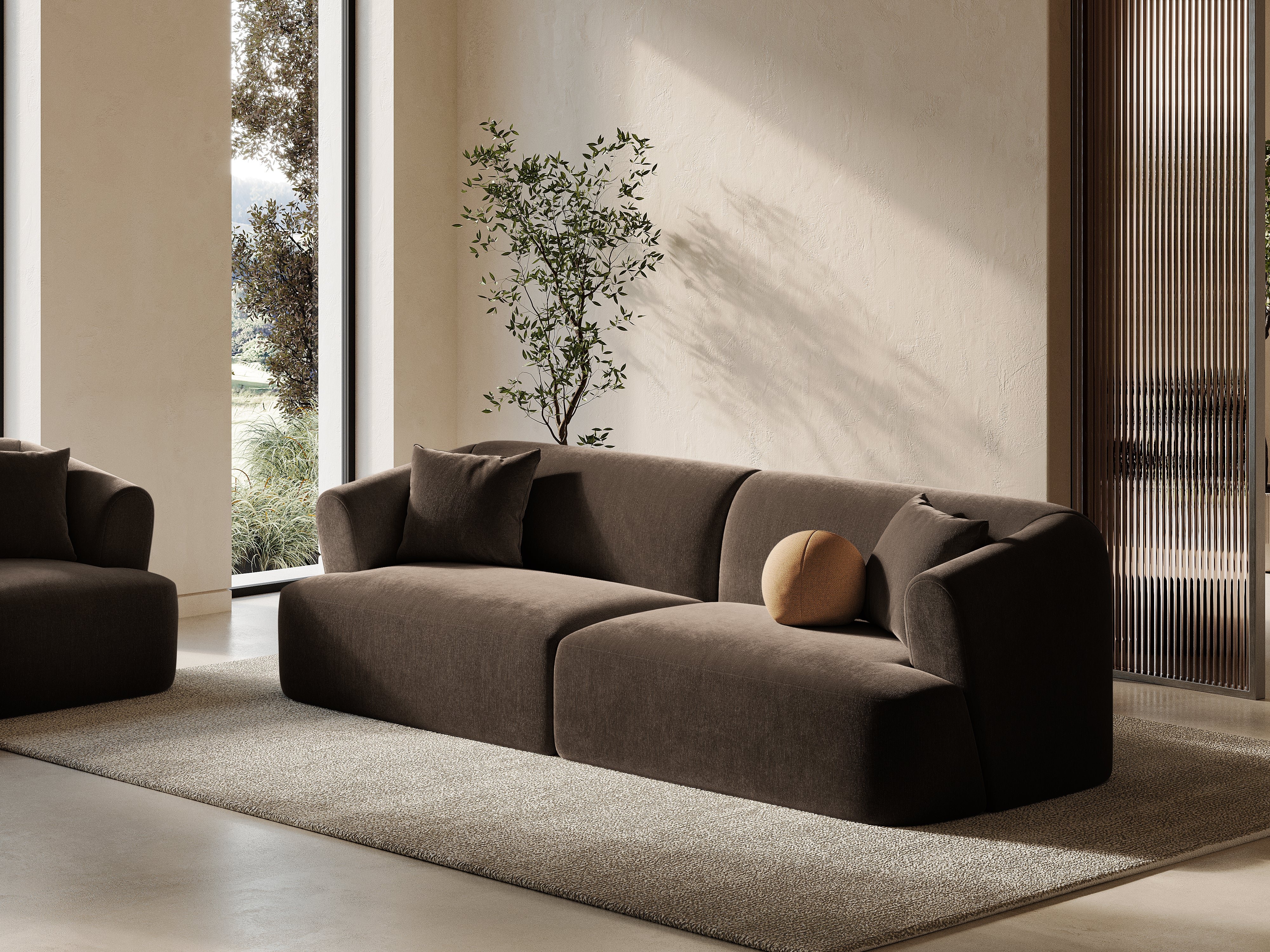 Sofa aus Samt für 4 Personen CAMPI schokoladenbraun