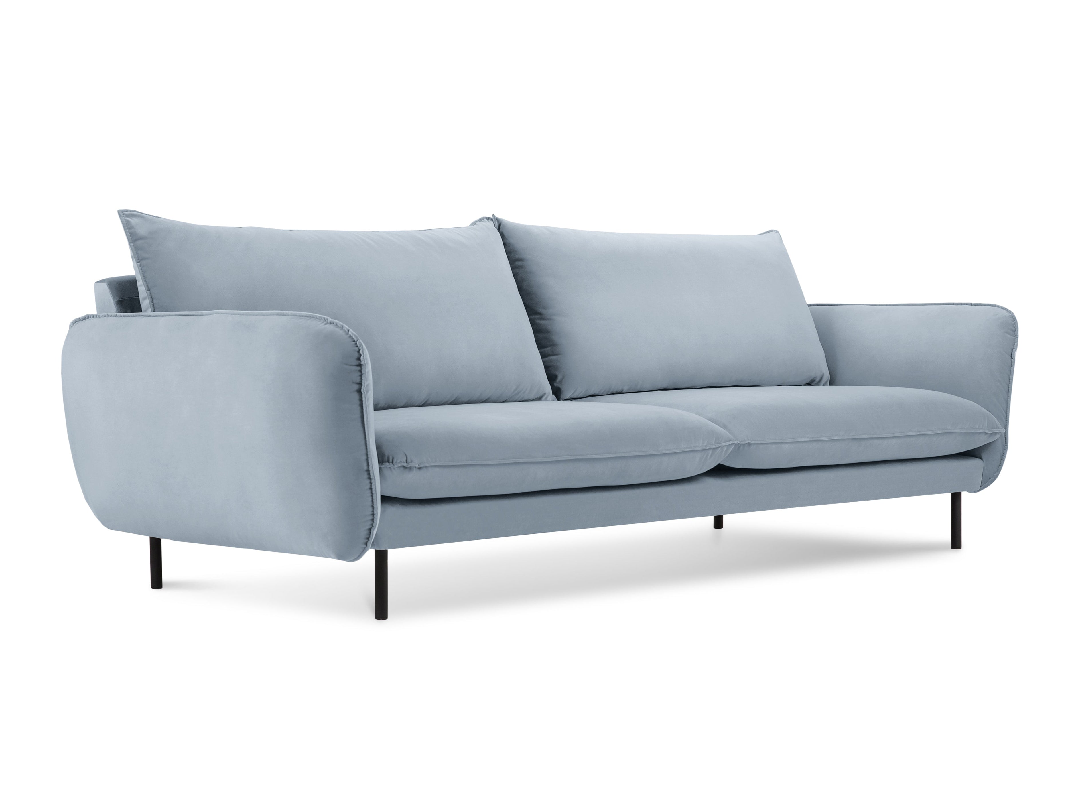 Sofa aksamitna 4-osobowa VIENNA jasnoniebieski z czarną podstawą
