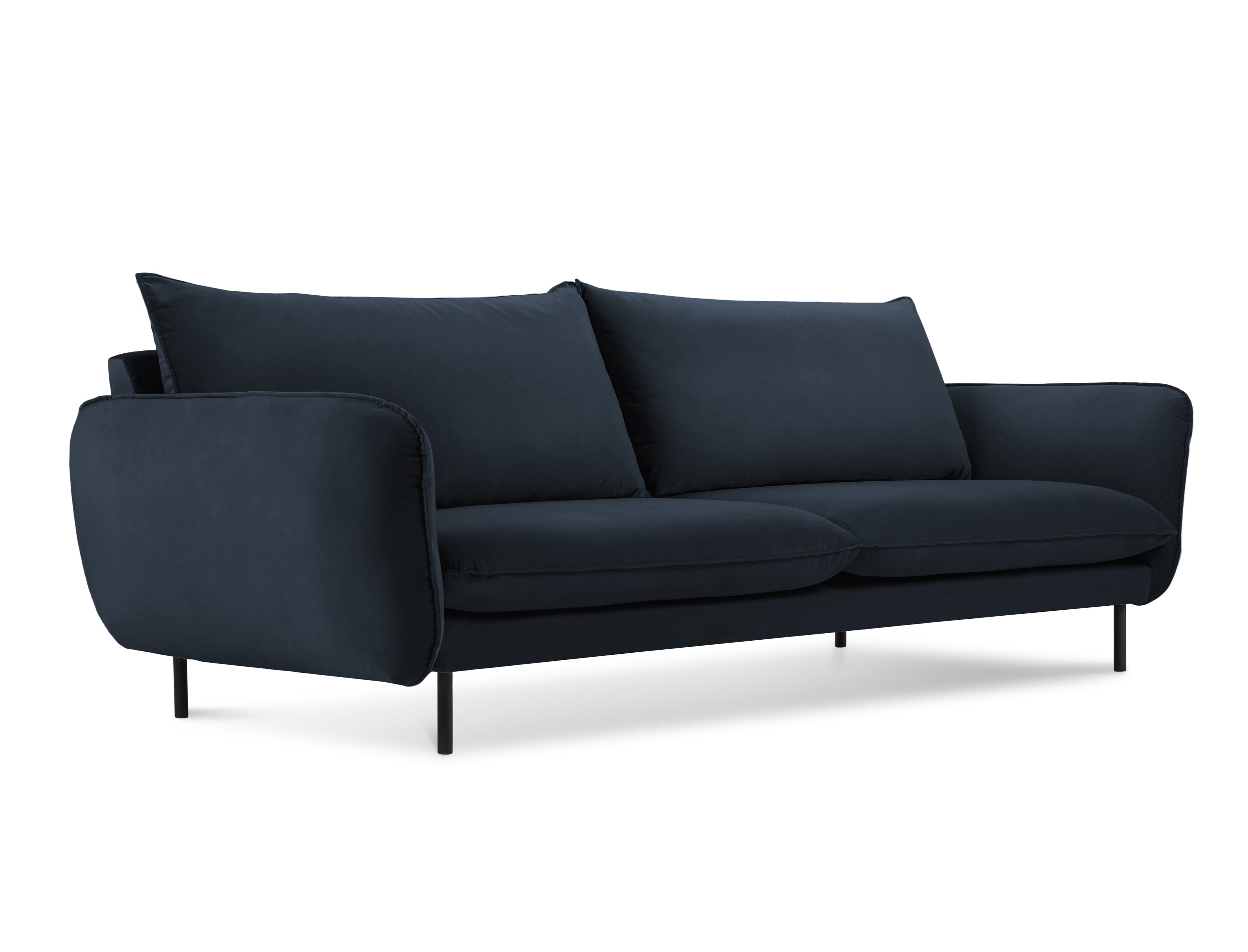 Sofa van fluweel voor 4 personen VIENNA donkerblauw met zwarte basis