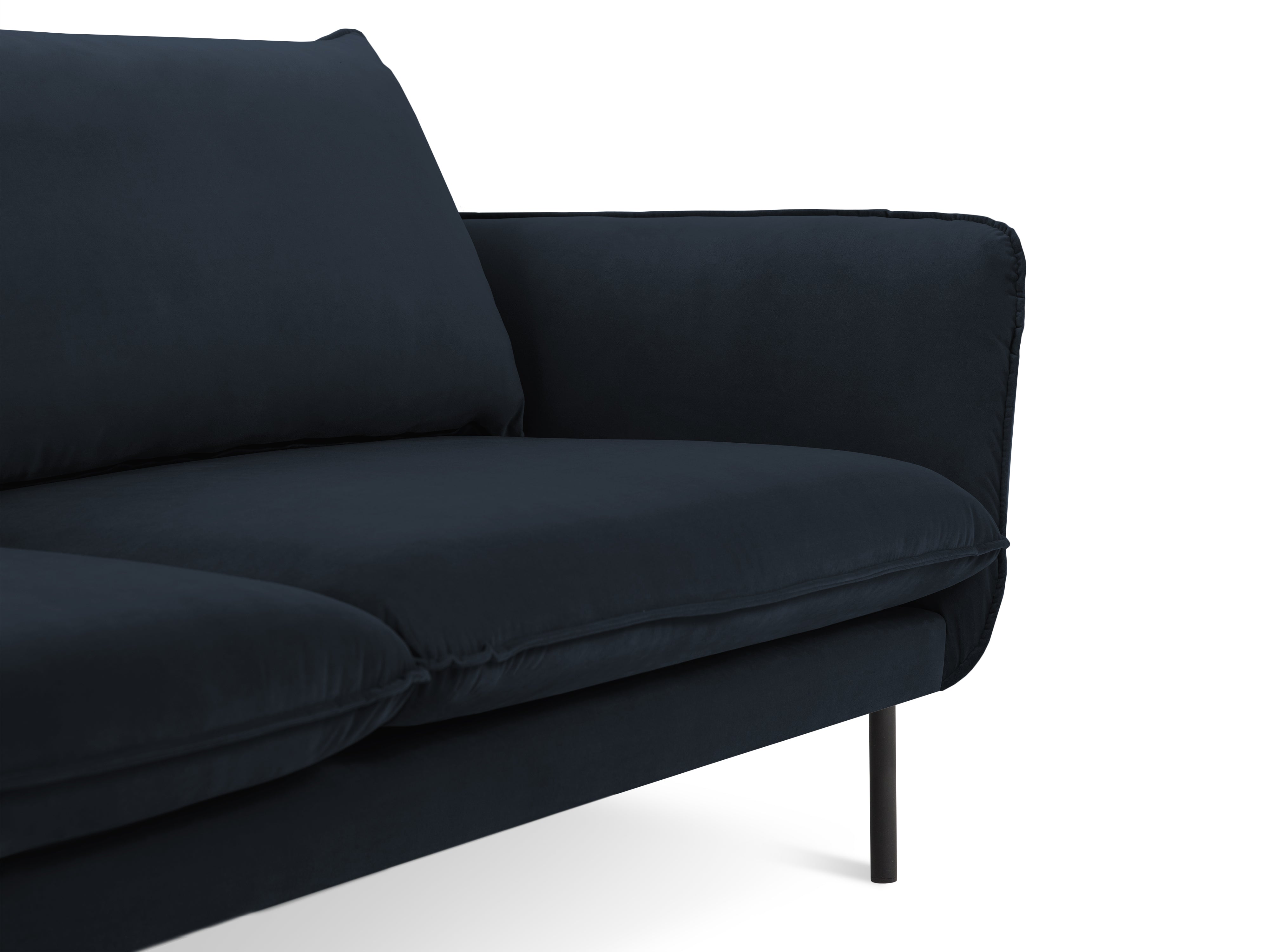 Sofa van fluweel voor 4 personen VIENNA donkerblauw met zwarte basis