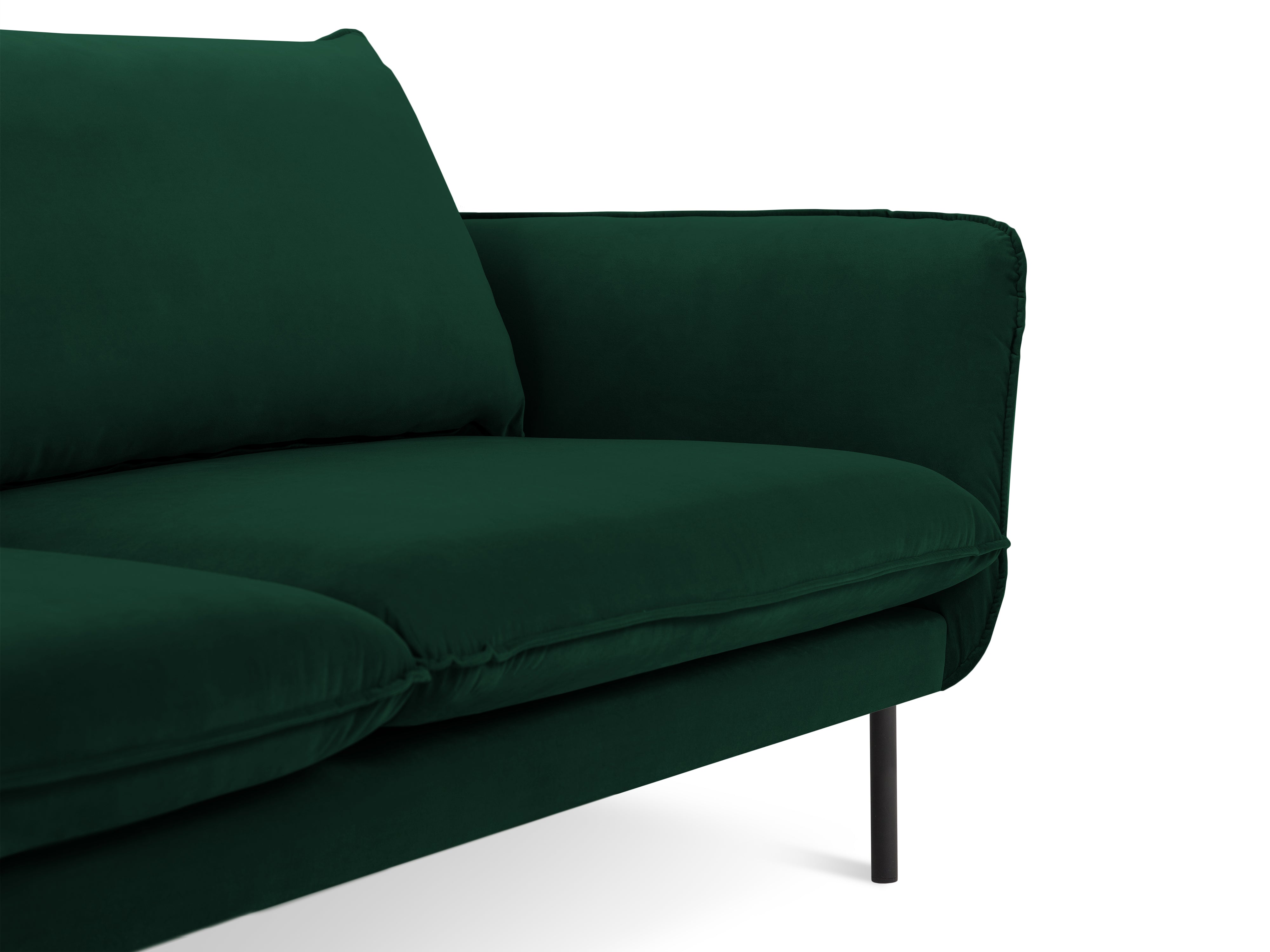 Panoramic Velvet Sofa for 6 People VIENNA in Bottle Green with Black Base