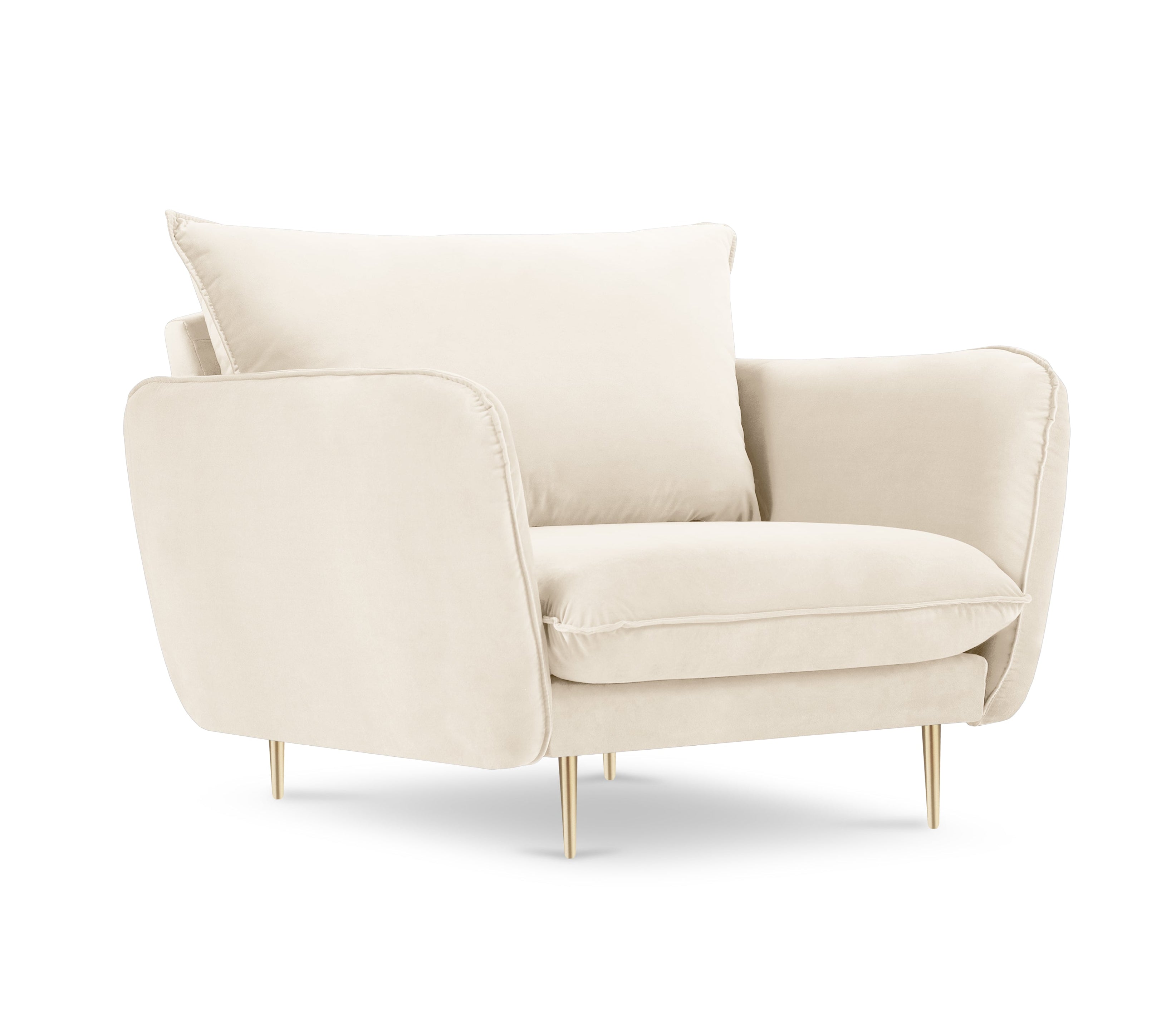 Fluwelen fauteuil VIENNA beige met gouden basis