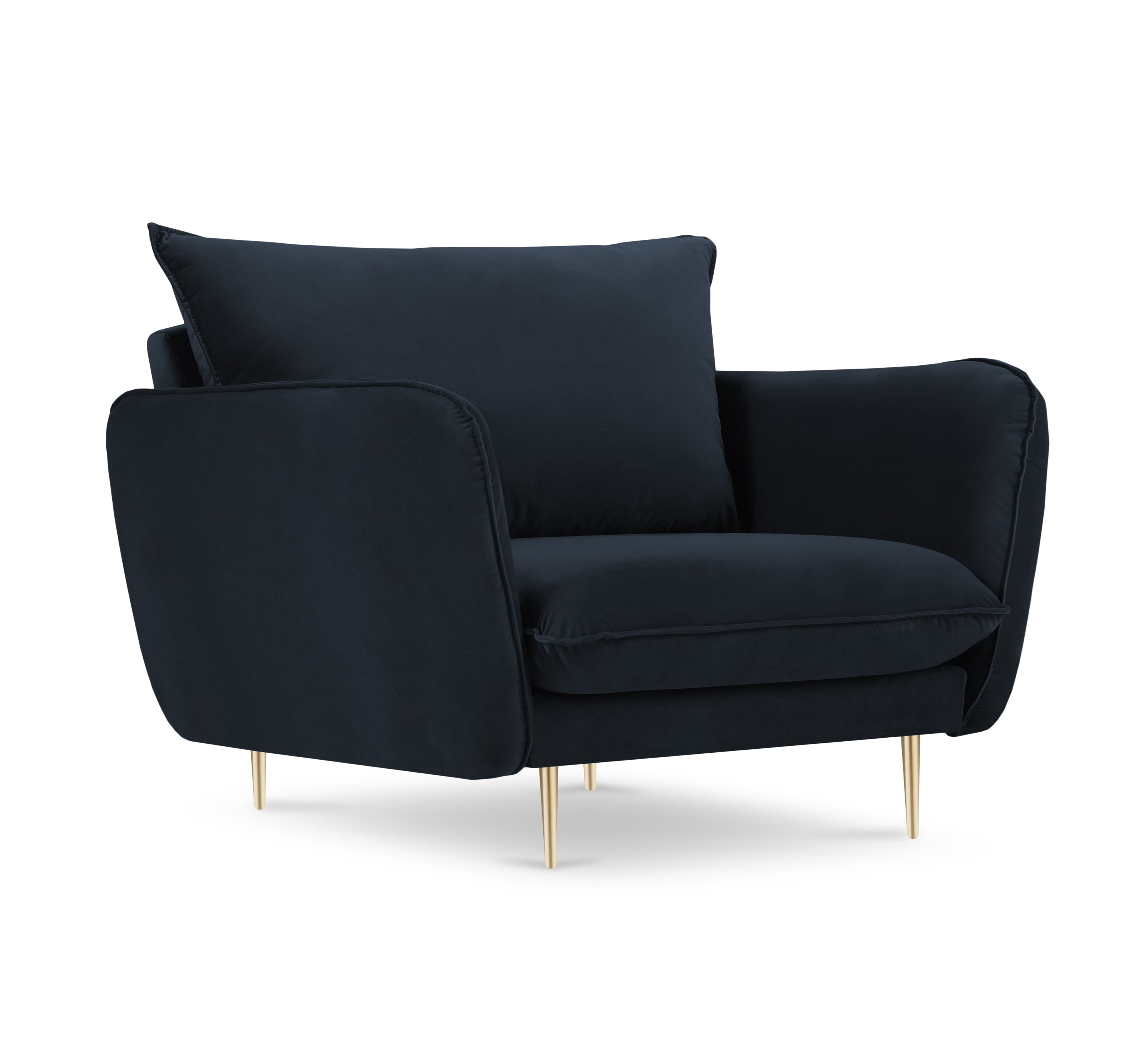 Fluwelen fauteuil VIENNA donkerblauw met gouden basis