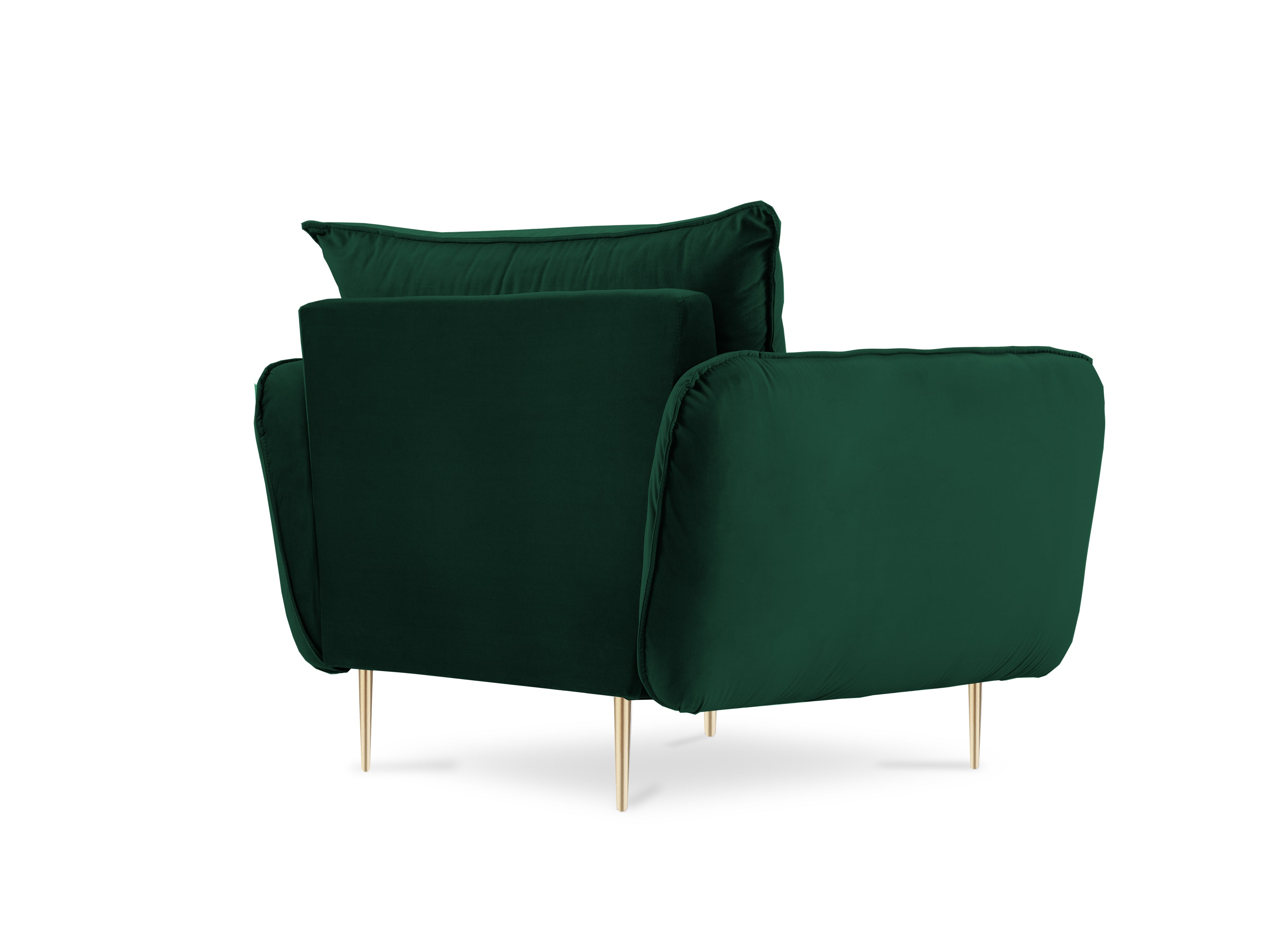 Velvet armchair VIENNA bottle green with a gold base