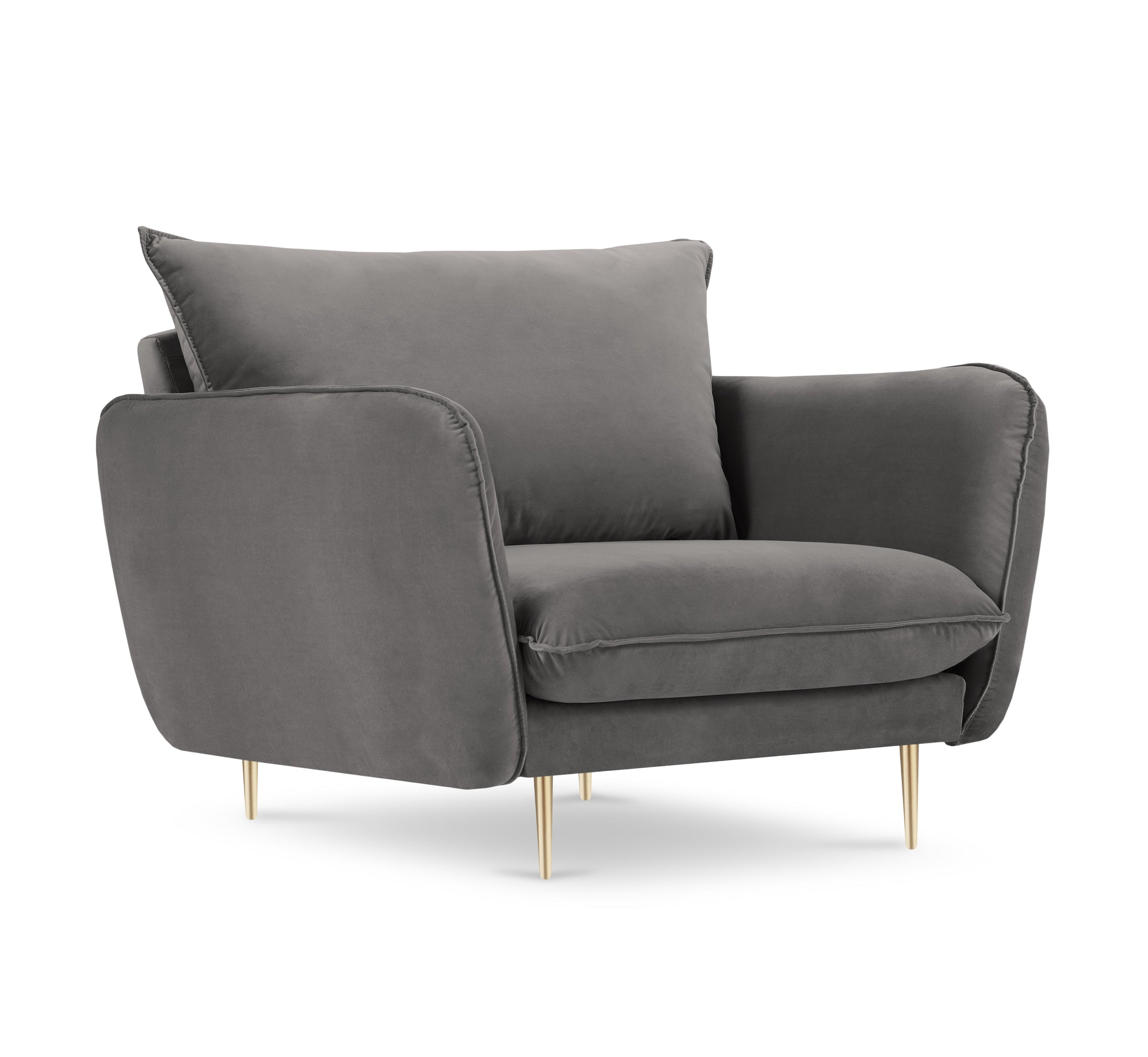 Velvet armchair VIENNA light gray with a gold base