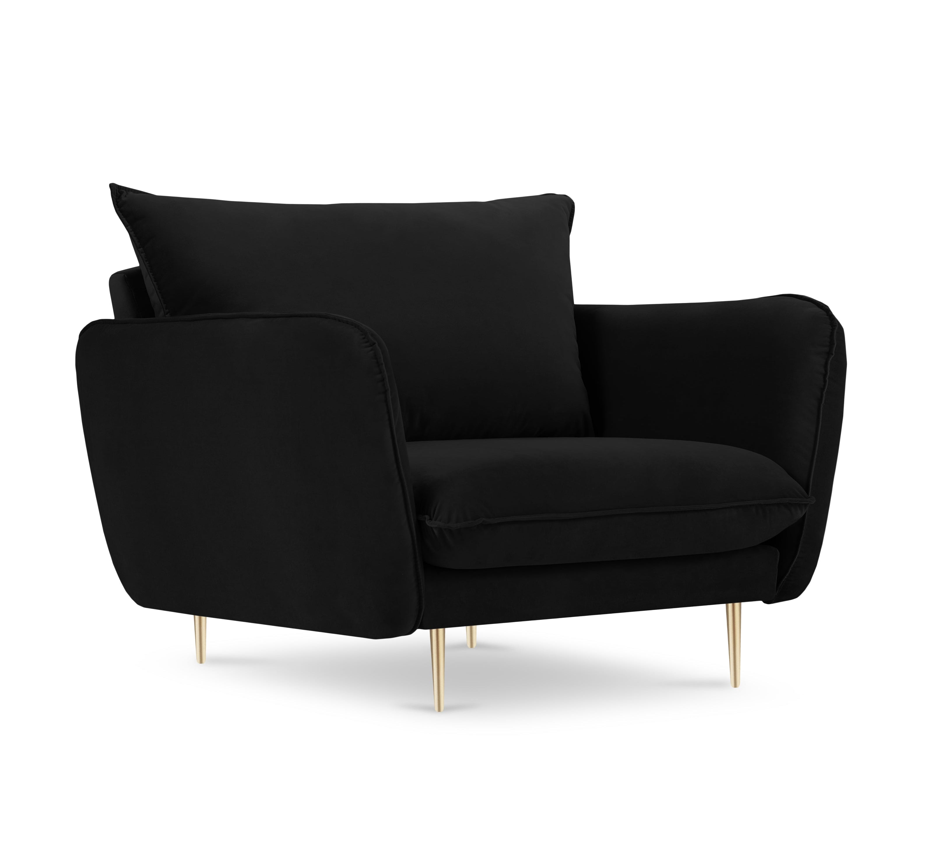 Fluwelen fauteuil VIENNA zwart met gouden basis