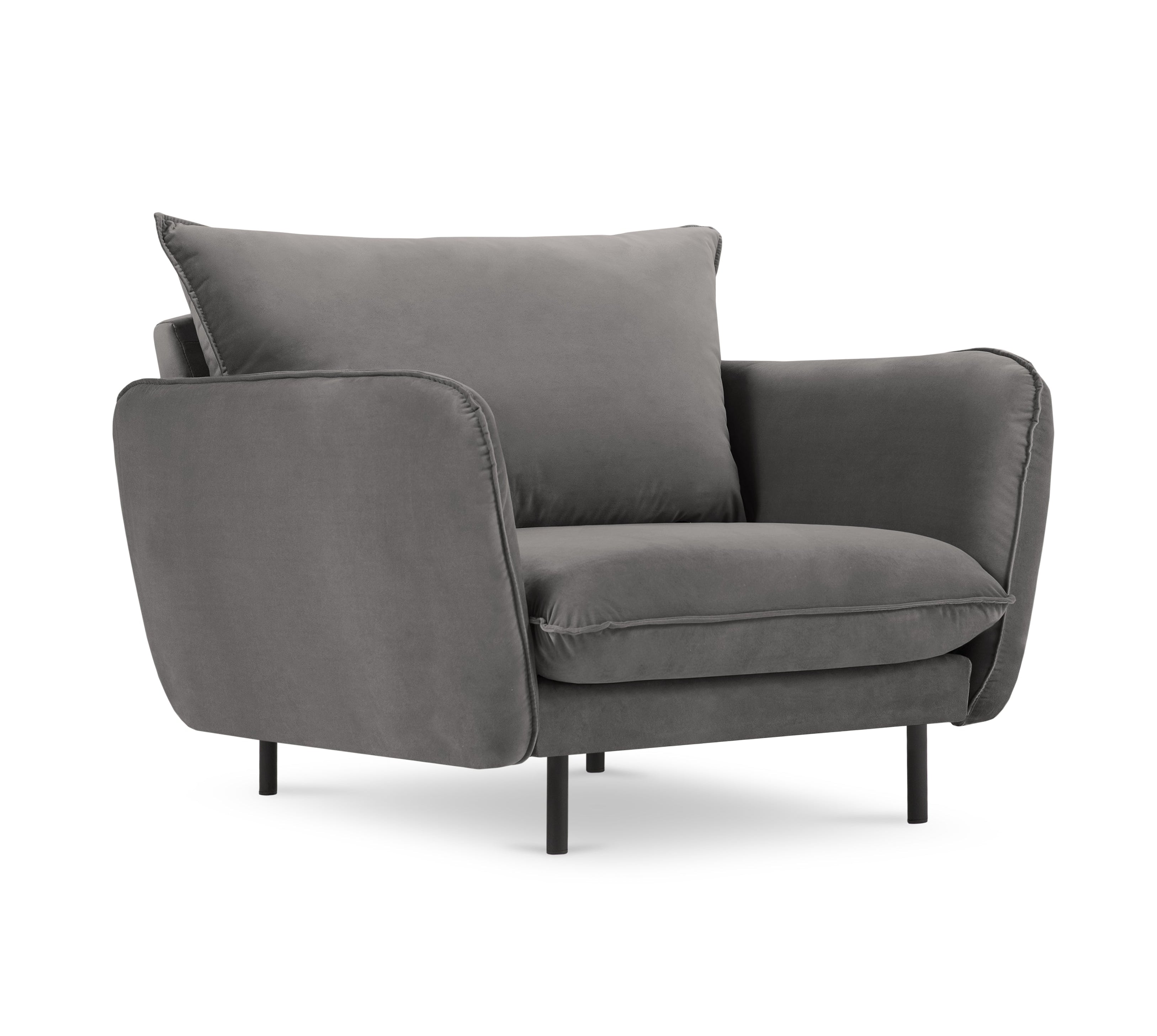 Fluwelen fauteuil VIENNA lichtgrijs met zwarte basis