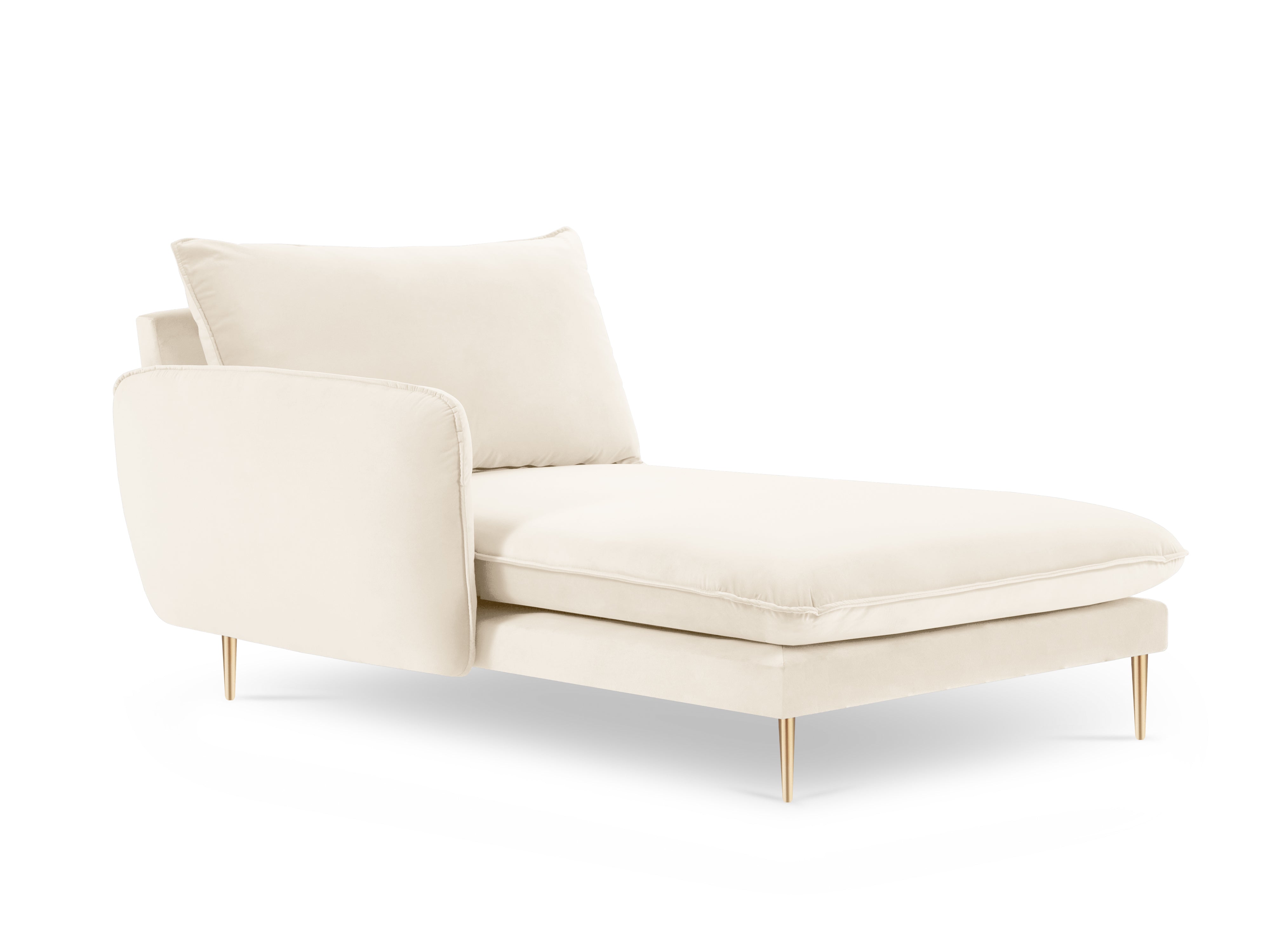 Left-sided velvet chaise longue VIENNA beige with a golden base