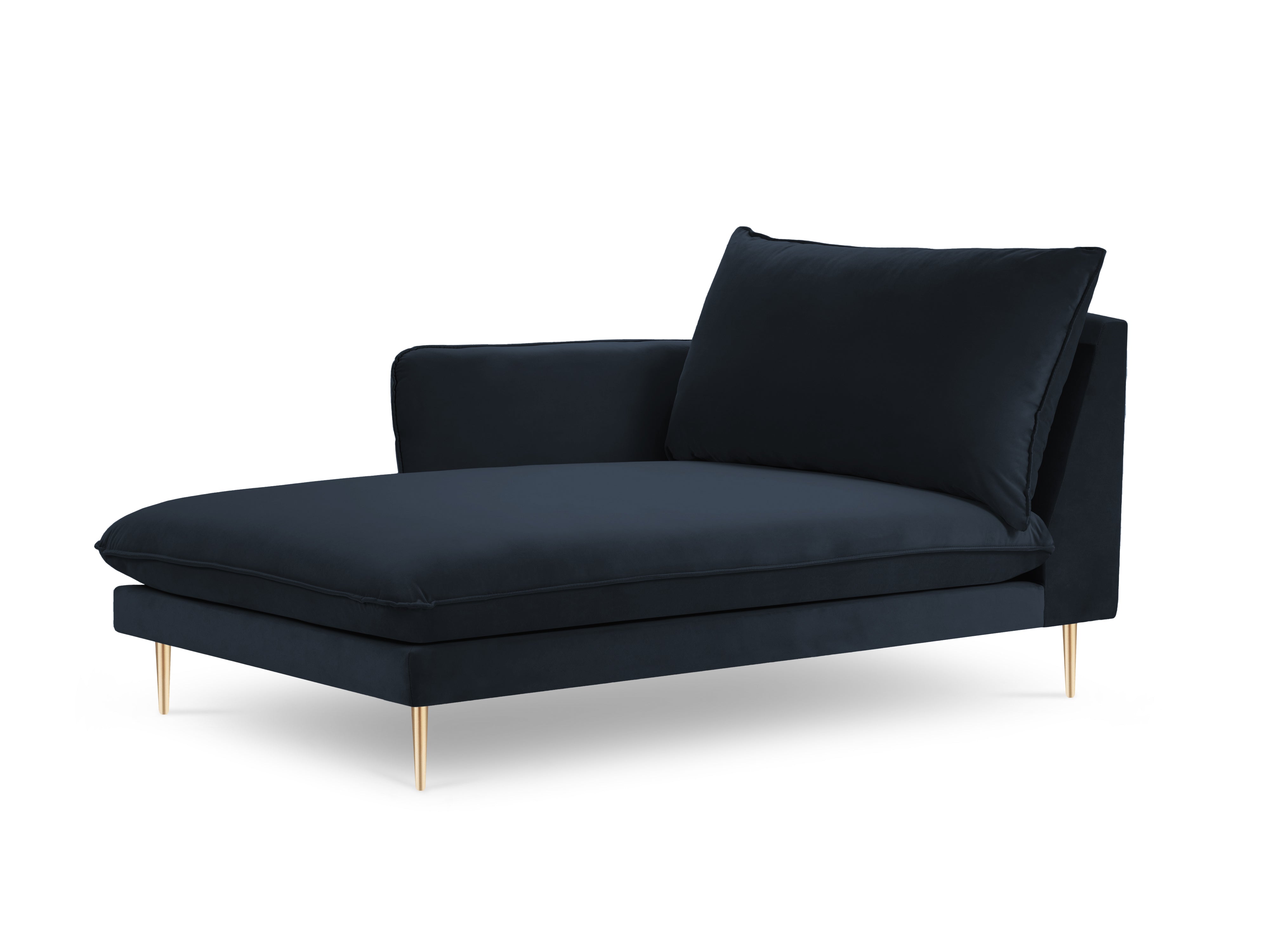 Velours ligstoel links VIENNA donkerblauw met gouden basis