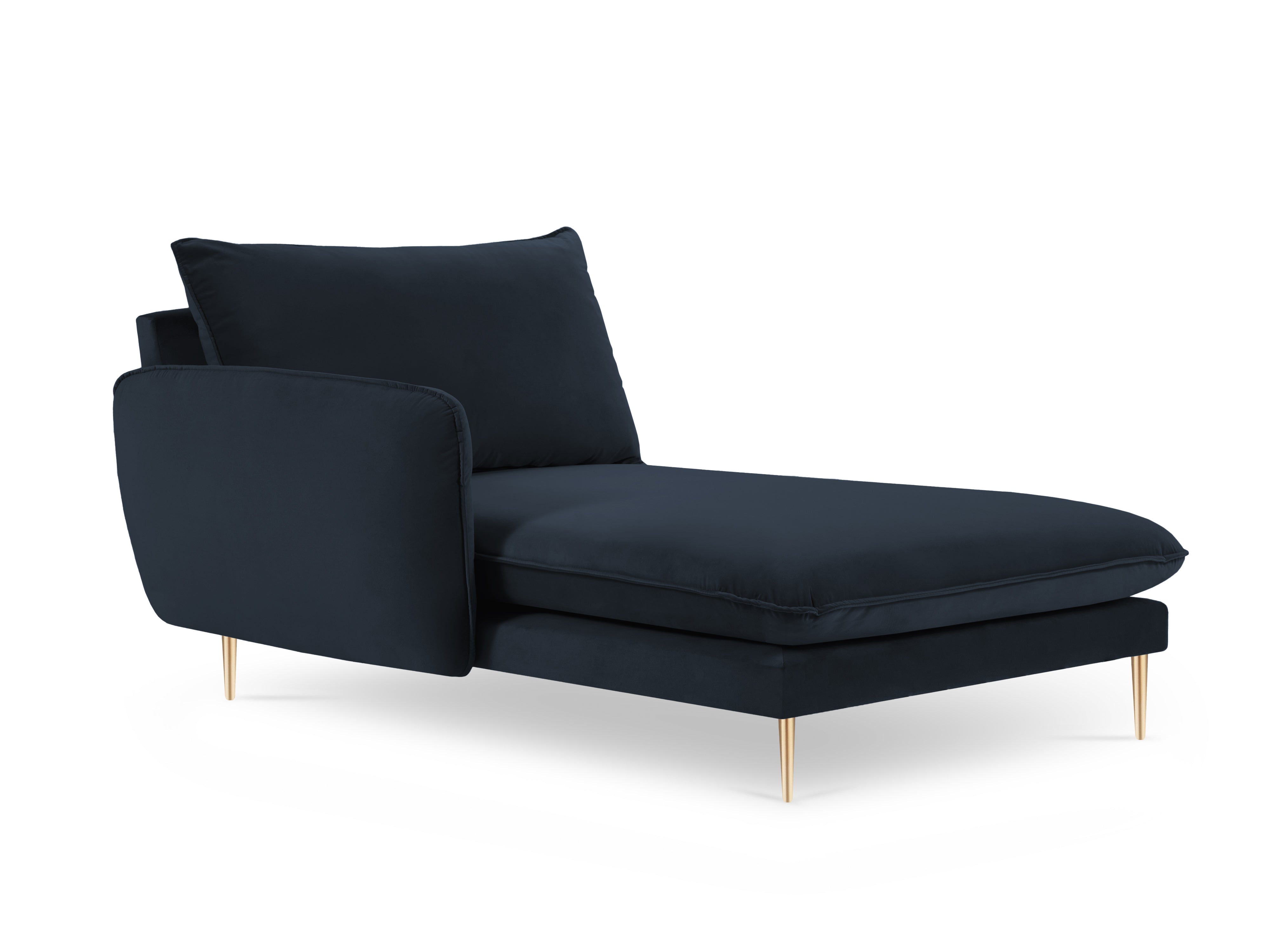 Velours ligstoel links VIENNA donkerblauw met gouden basis