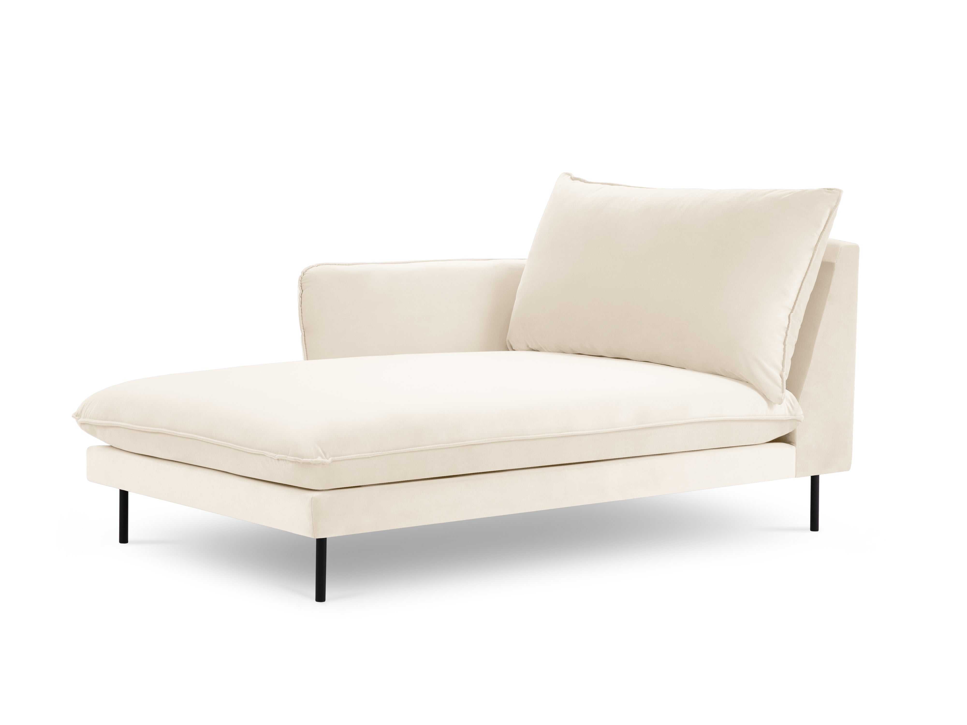 Beige linkszijdige fluwelen chaise longue VIENNA met zwarte basis