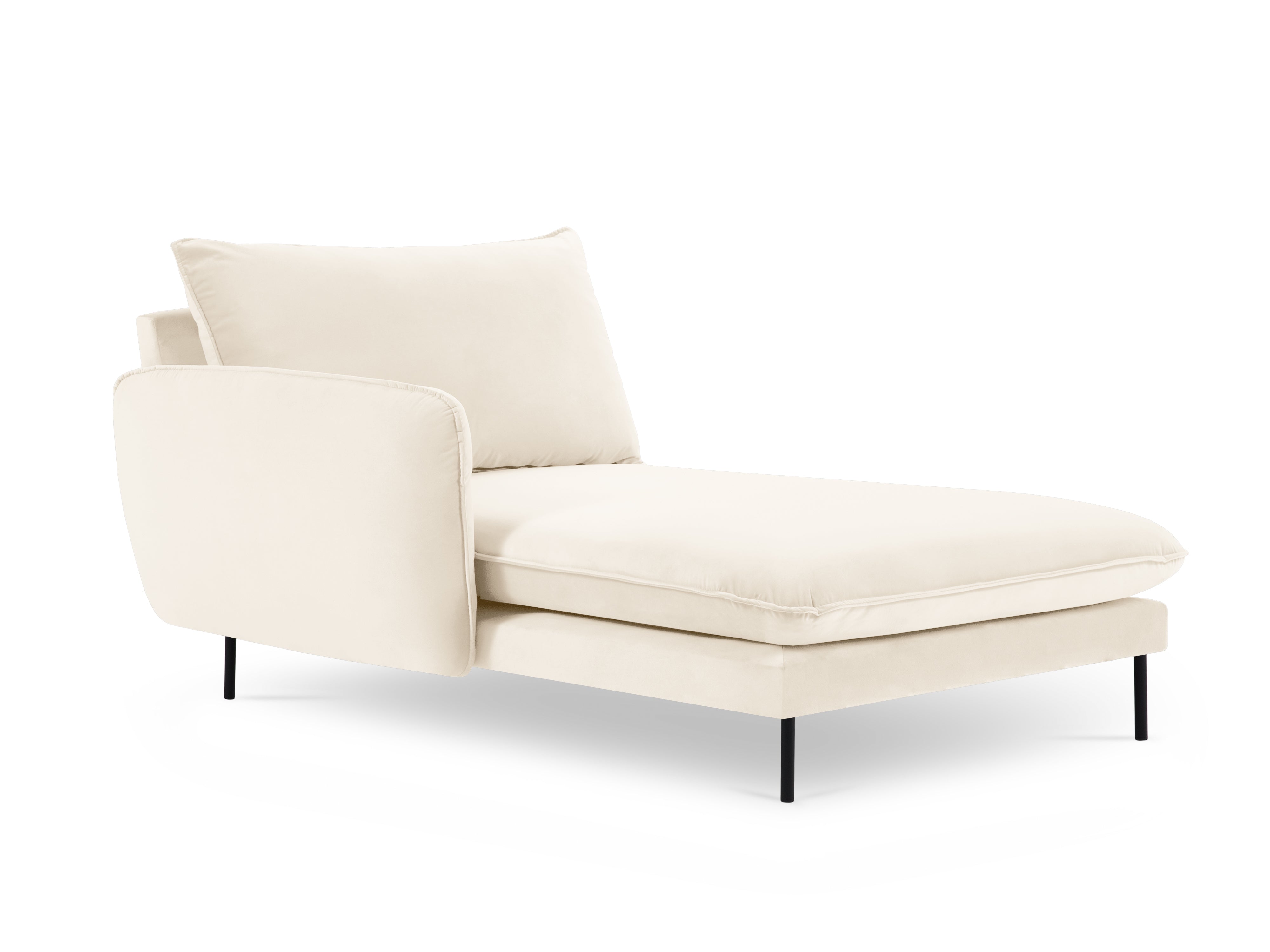 Beige linkszijdige fluwelen chaise longue VIENNA met zwarte basis