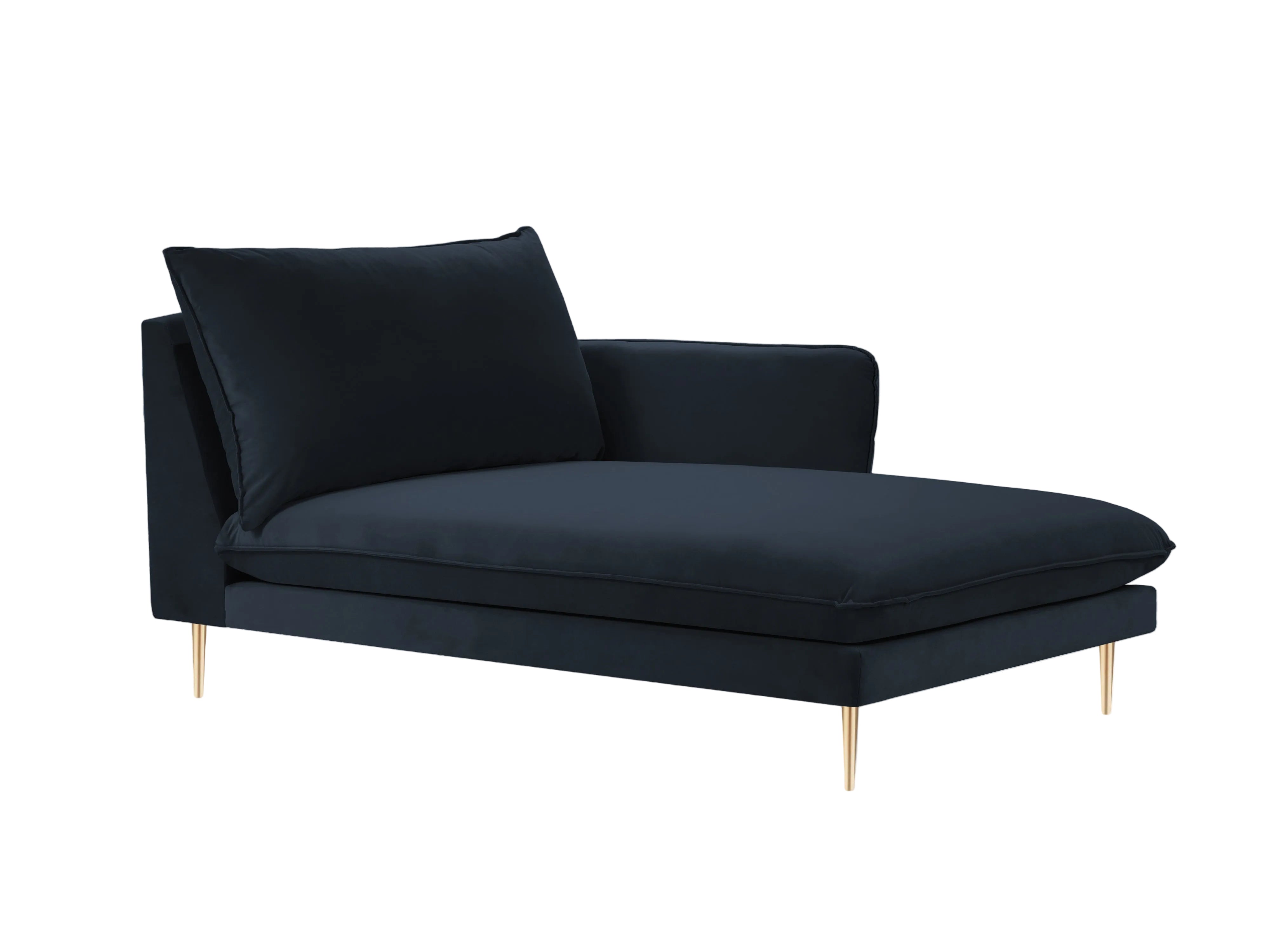 Velours chaise longue rechts VIENNA donkerblauw met gouden basis