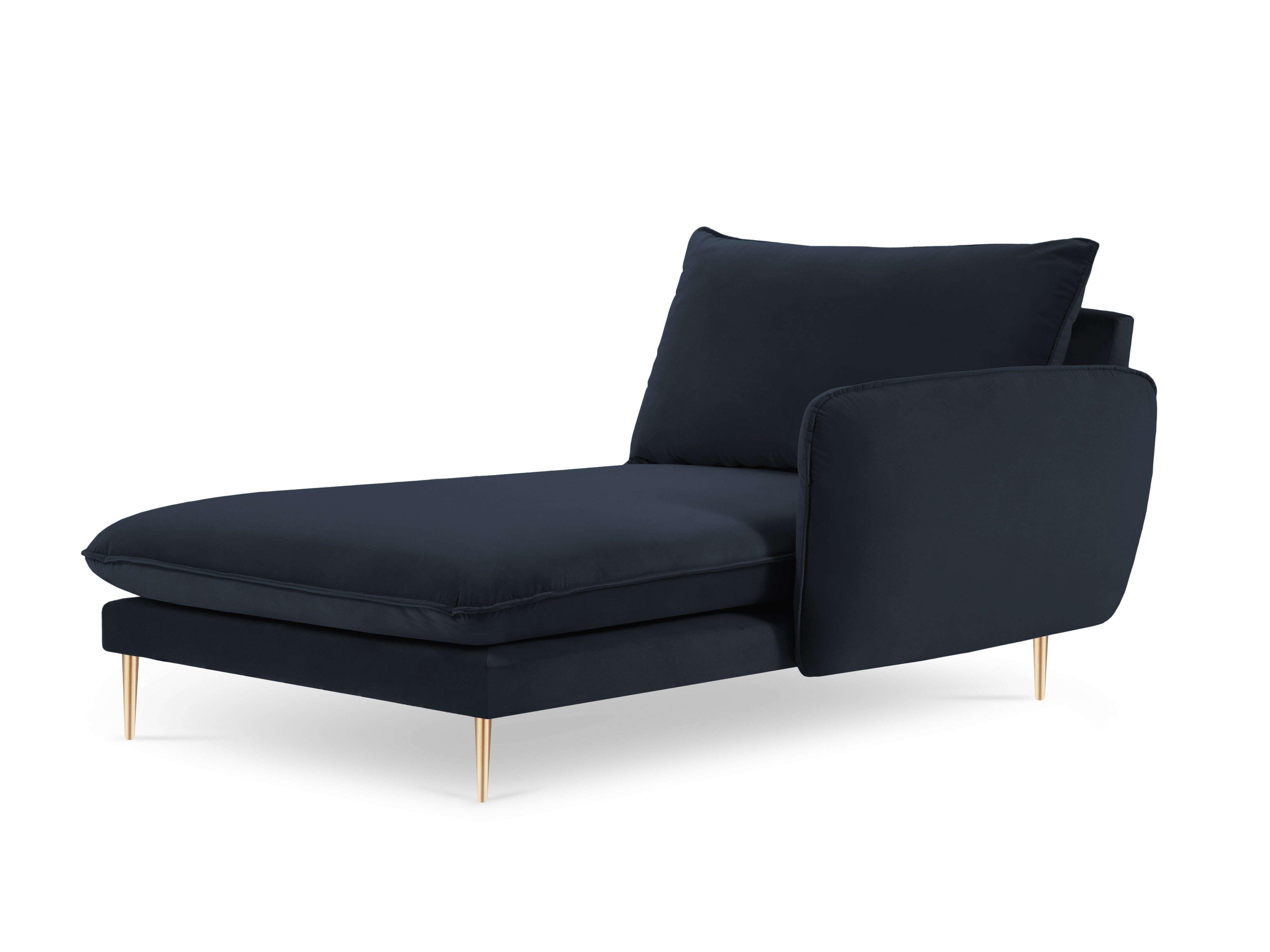 Velours chaise longue rechts VIENNA donkerblauw met gouden basis