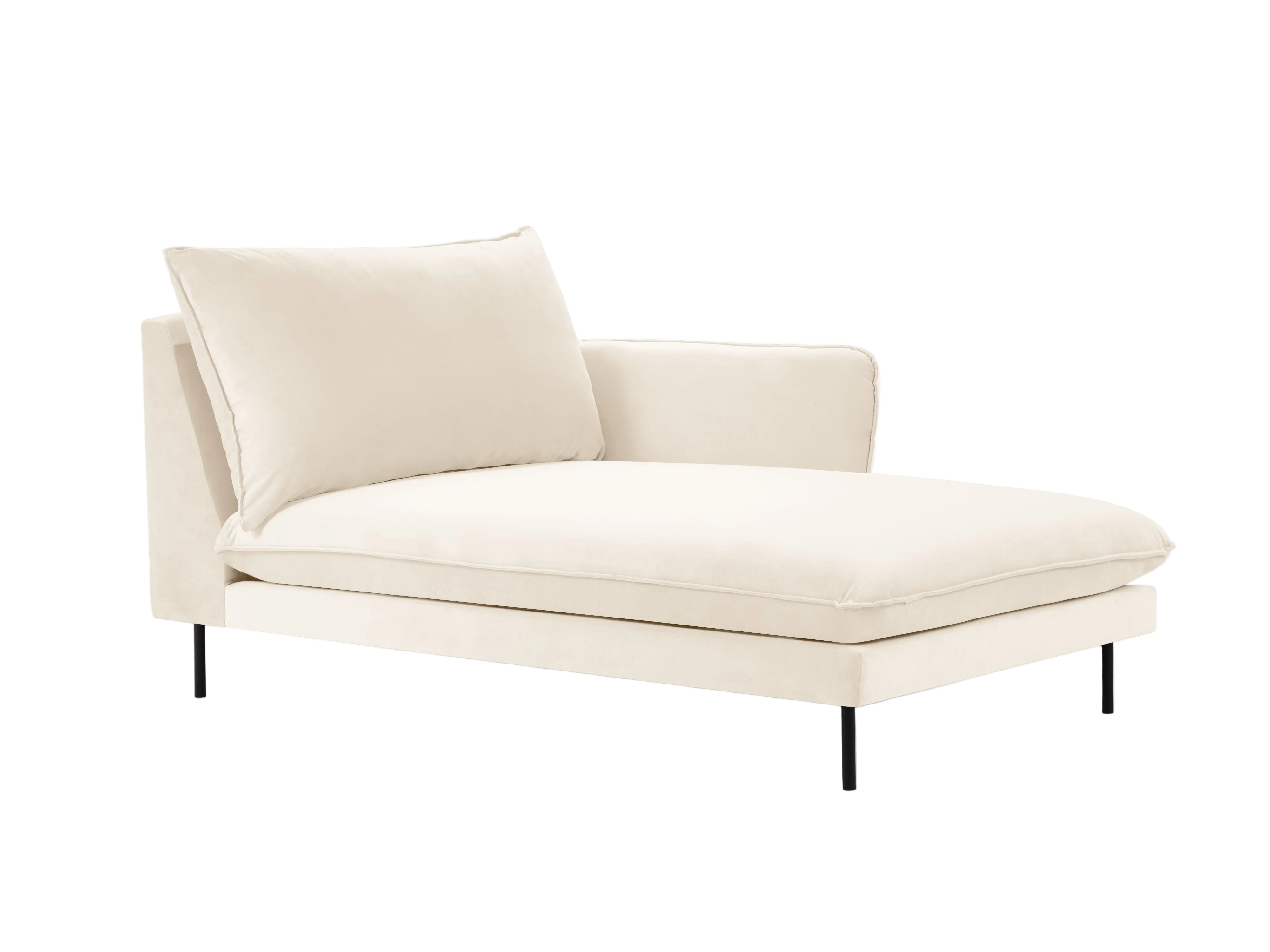 Beige rechtszijdige fluwelen chaise longue VIENNA met zwarte basis