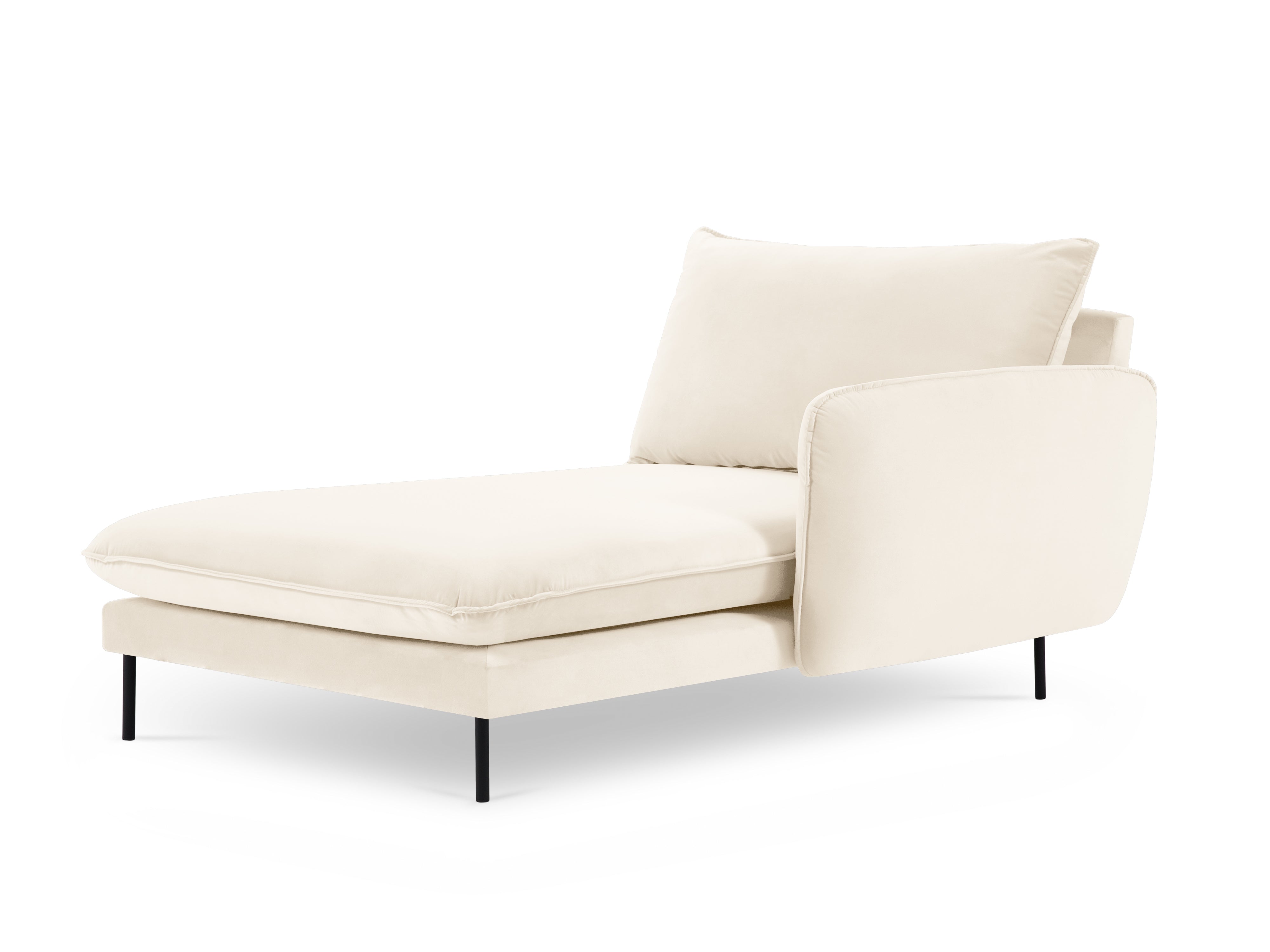 Beige rechtszijdige fluwelen chaise longue VIENNA met zwarte basis