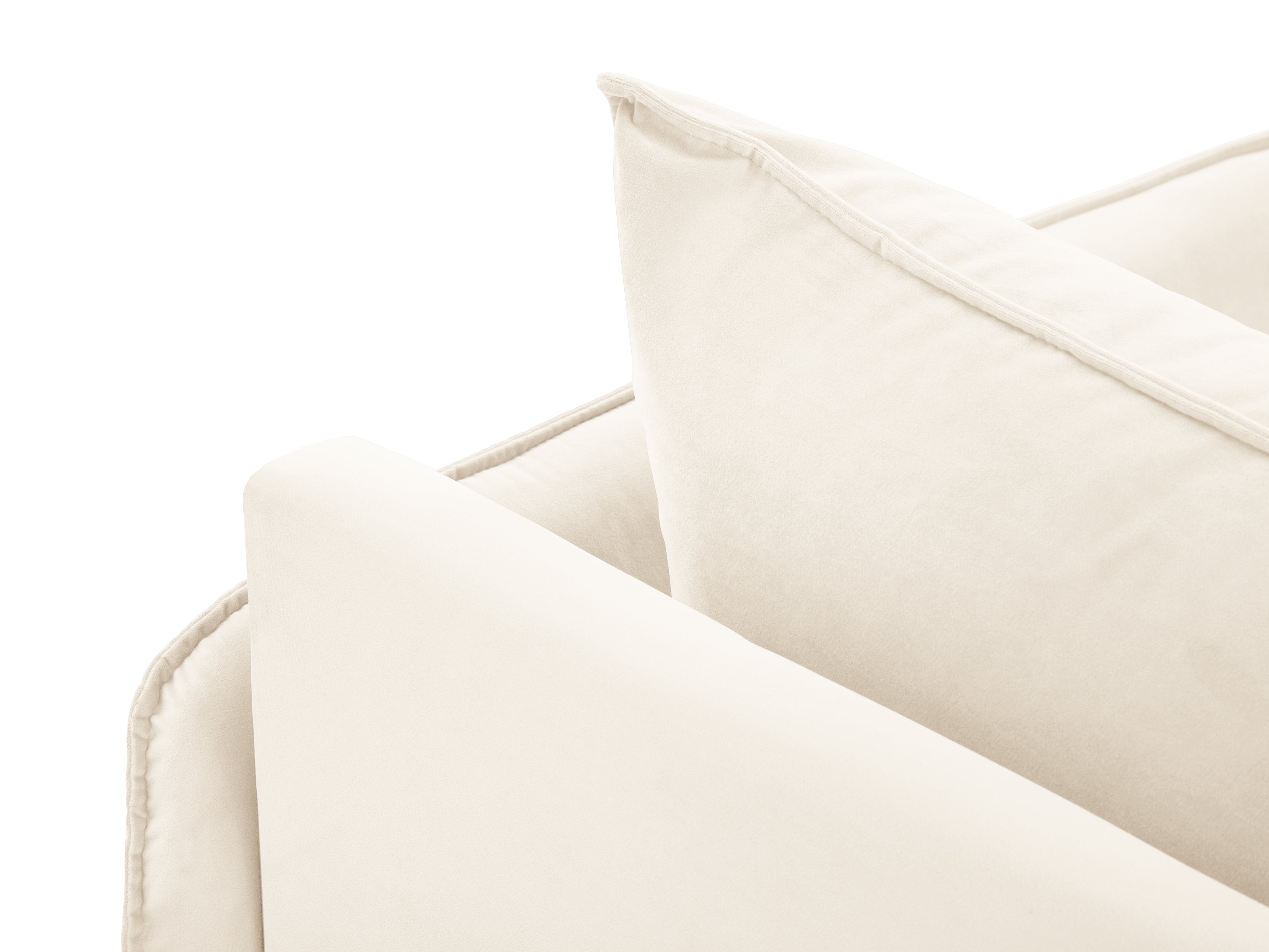 Beige rechtszijdige fluwelen chaise longue VIENNA met zwarte basis