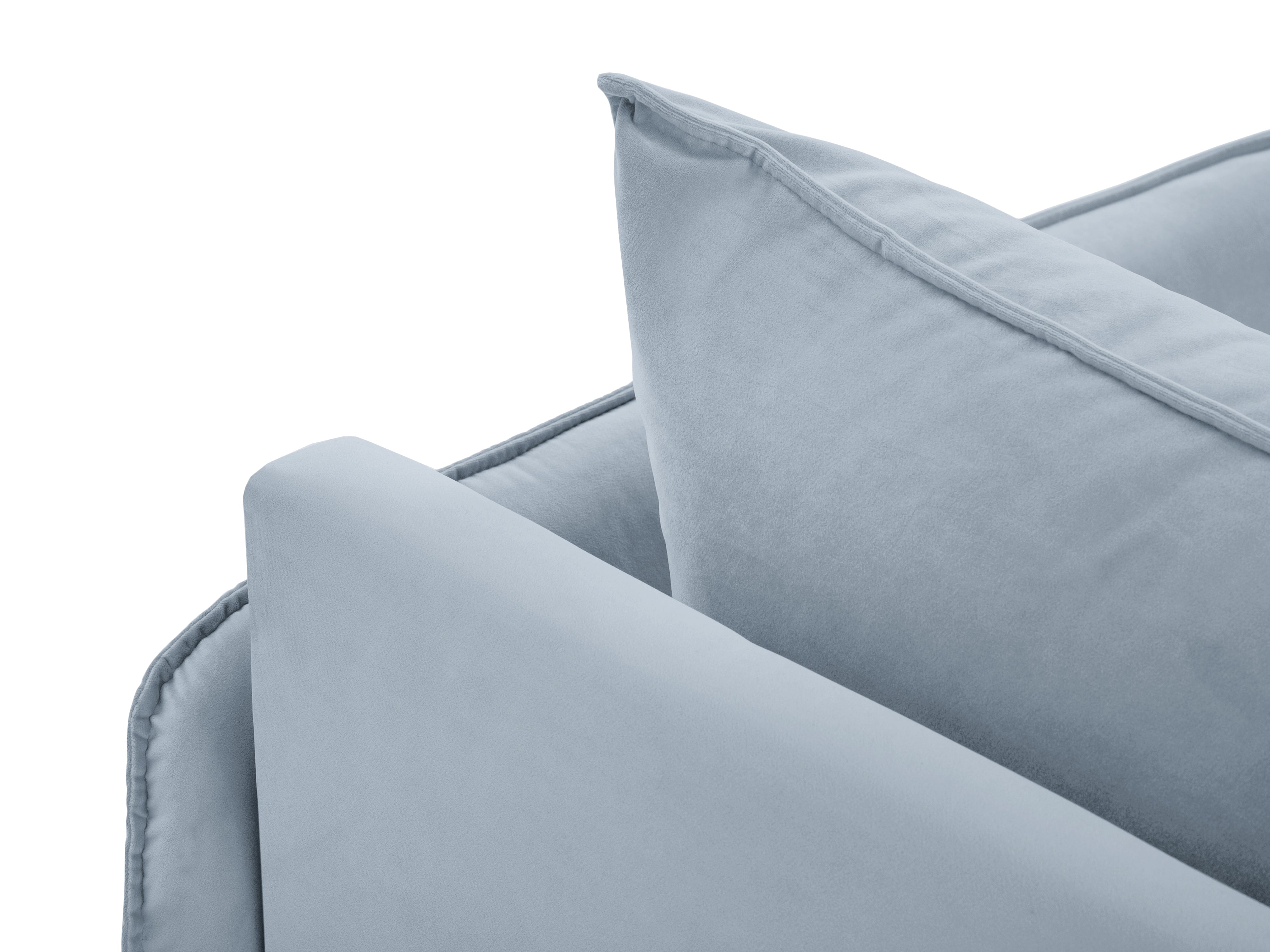 Sofa panoramisch samtig für 6 Personen VIENNA hellblau mit schwarzem Gestell