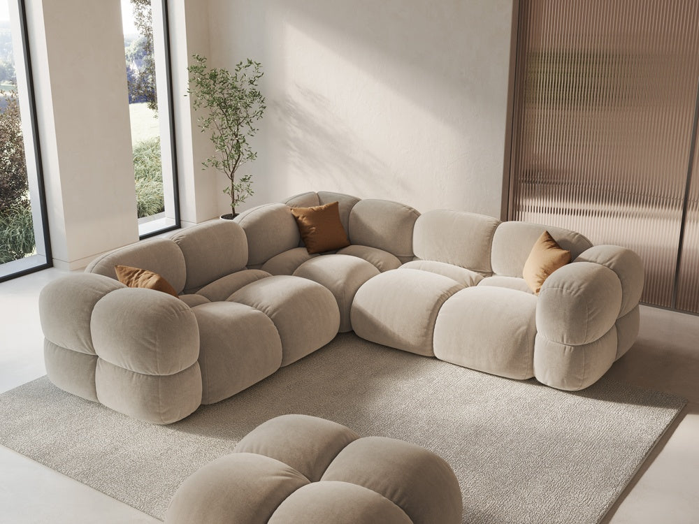 Symmetrische fluwelen hoekbank LORETTO beige