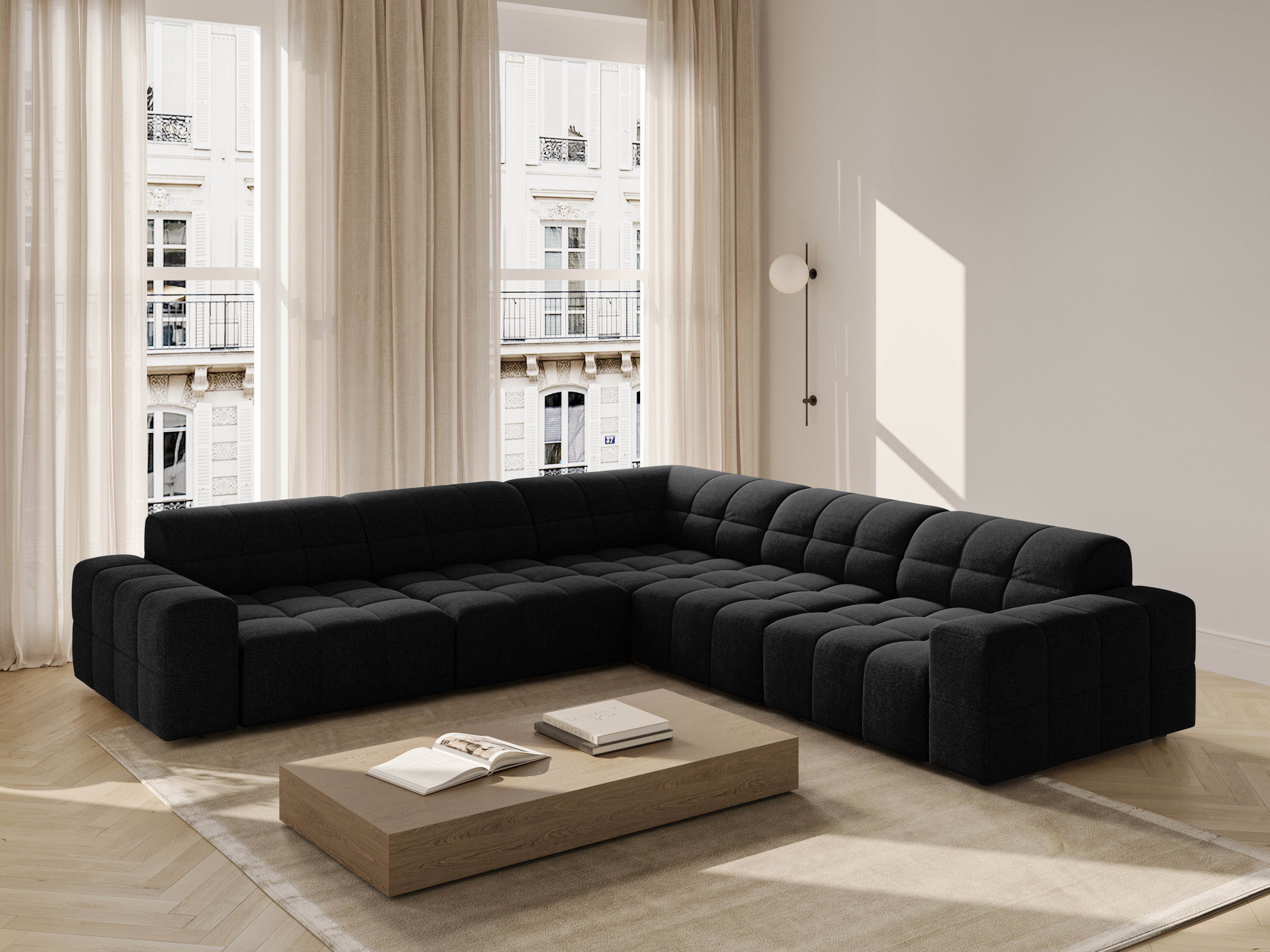 Symmetrische Eckcouch CHICAGO schwarzer Chenille