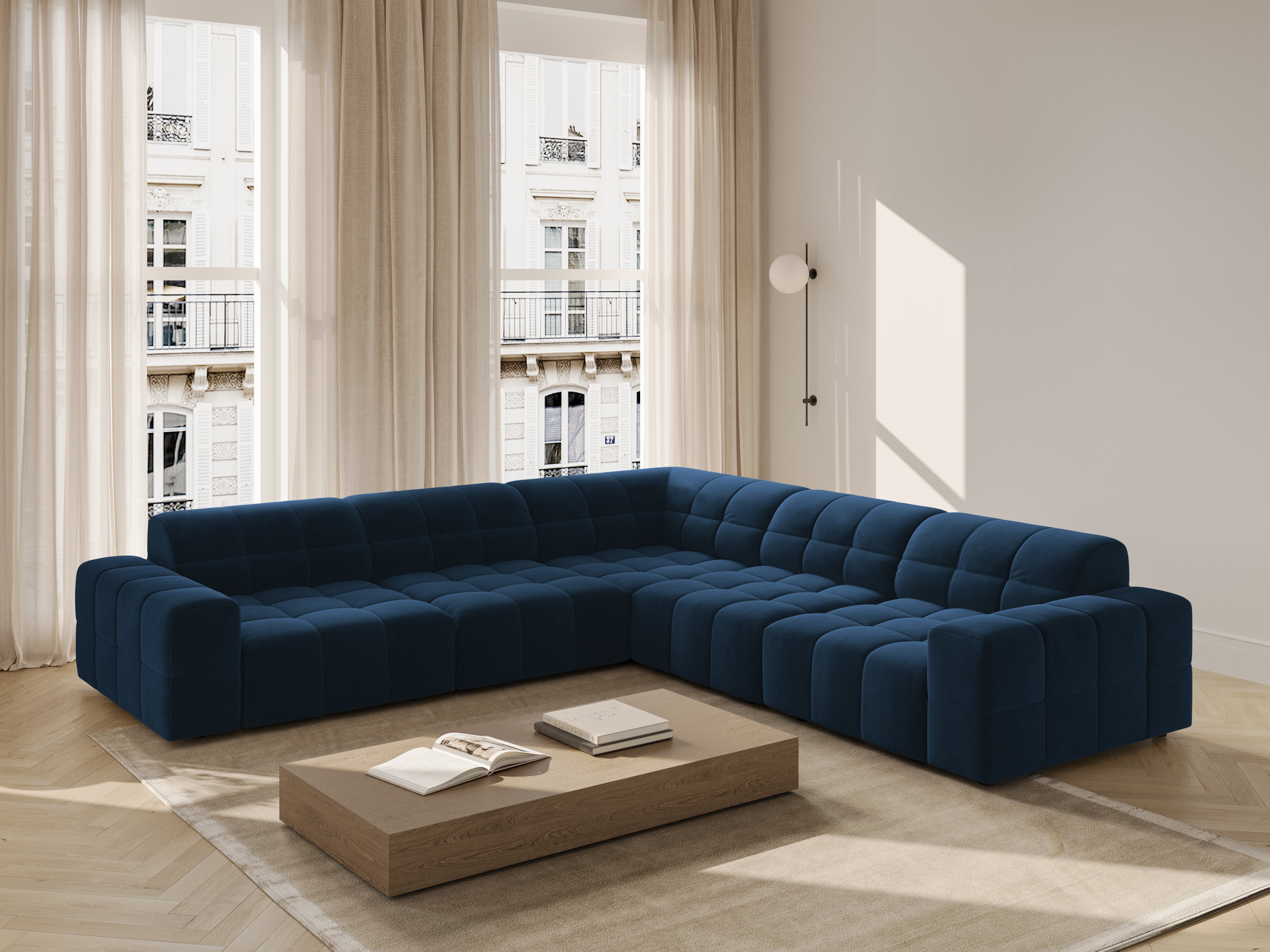 Samt-Ecksofa symmetrisch CHICAGO marineblau