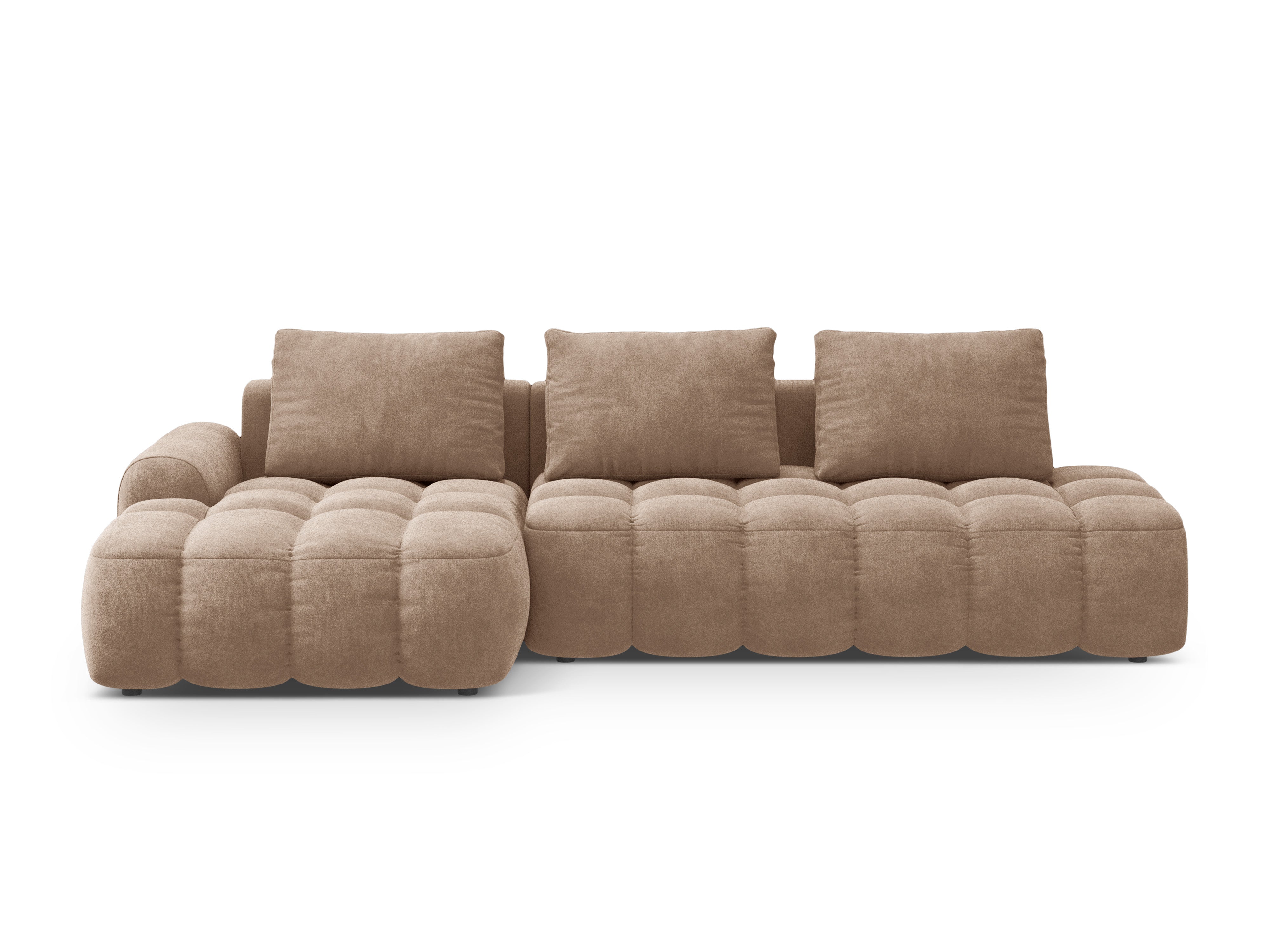 Left-facing velvet corner sofa bed for 3 people LINZ in dark beige
